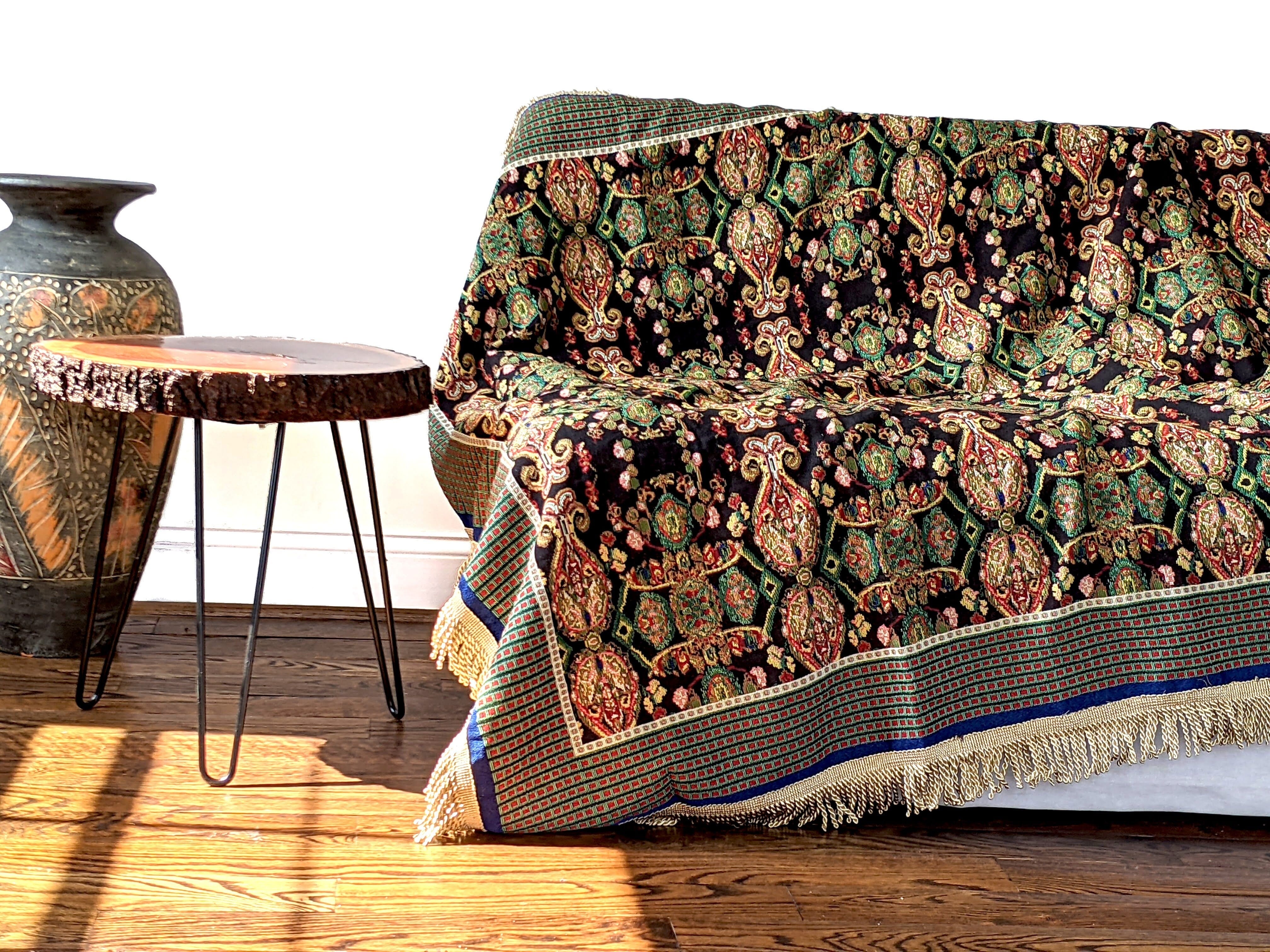 Tache Elegant Black Ornate Paisley Woven Tapestry Tablecloth (18192) - Tache Home Fashion