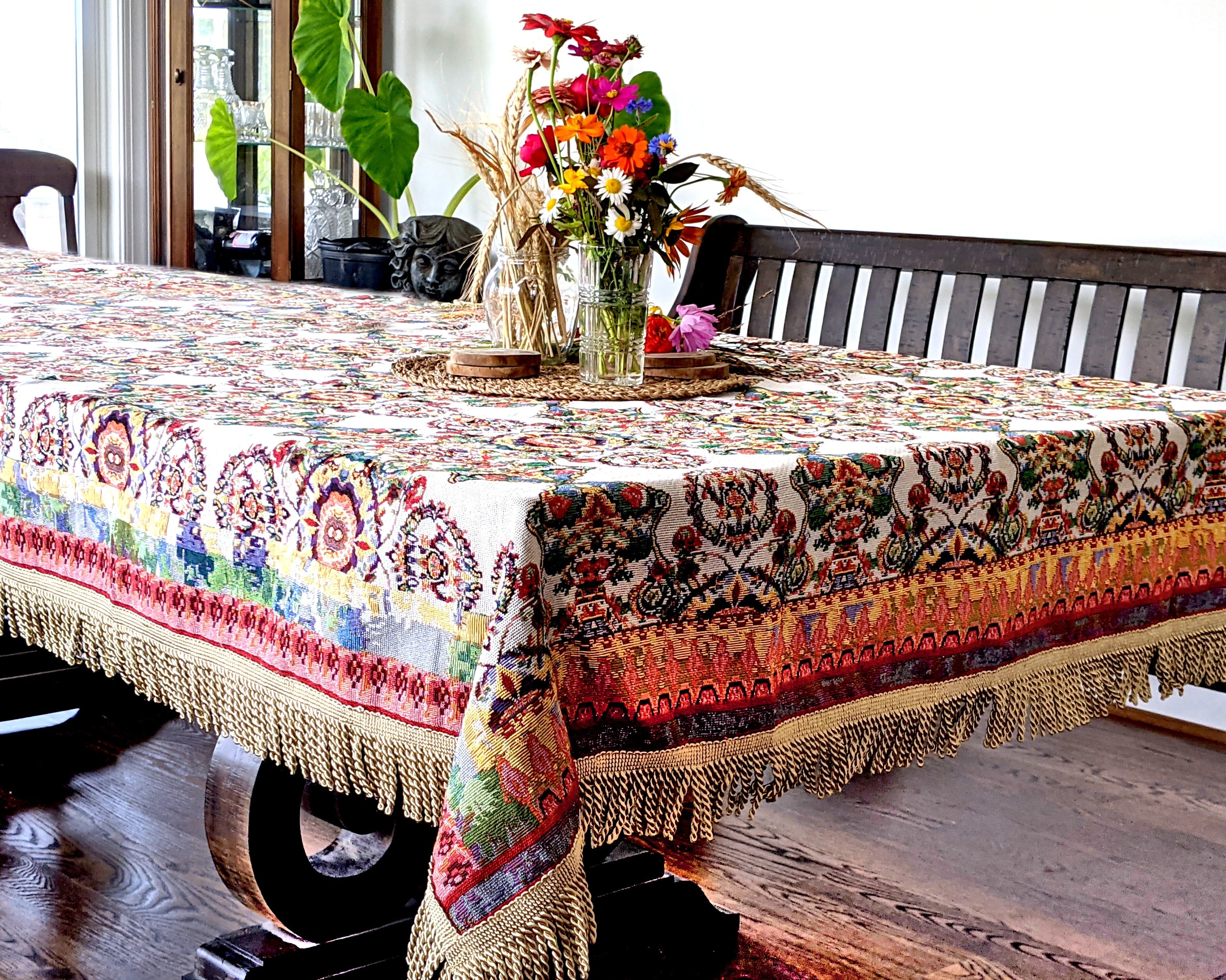 Tache Elegant Ivory Colorful Ornate Paisley Woven Tapestry Tablecloth (18193) - Tache Home Fashion