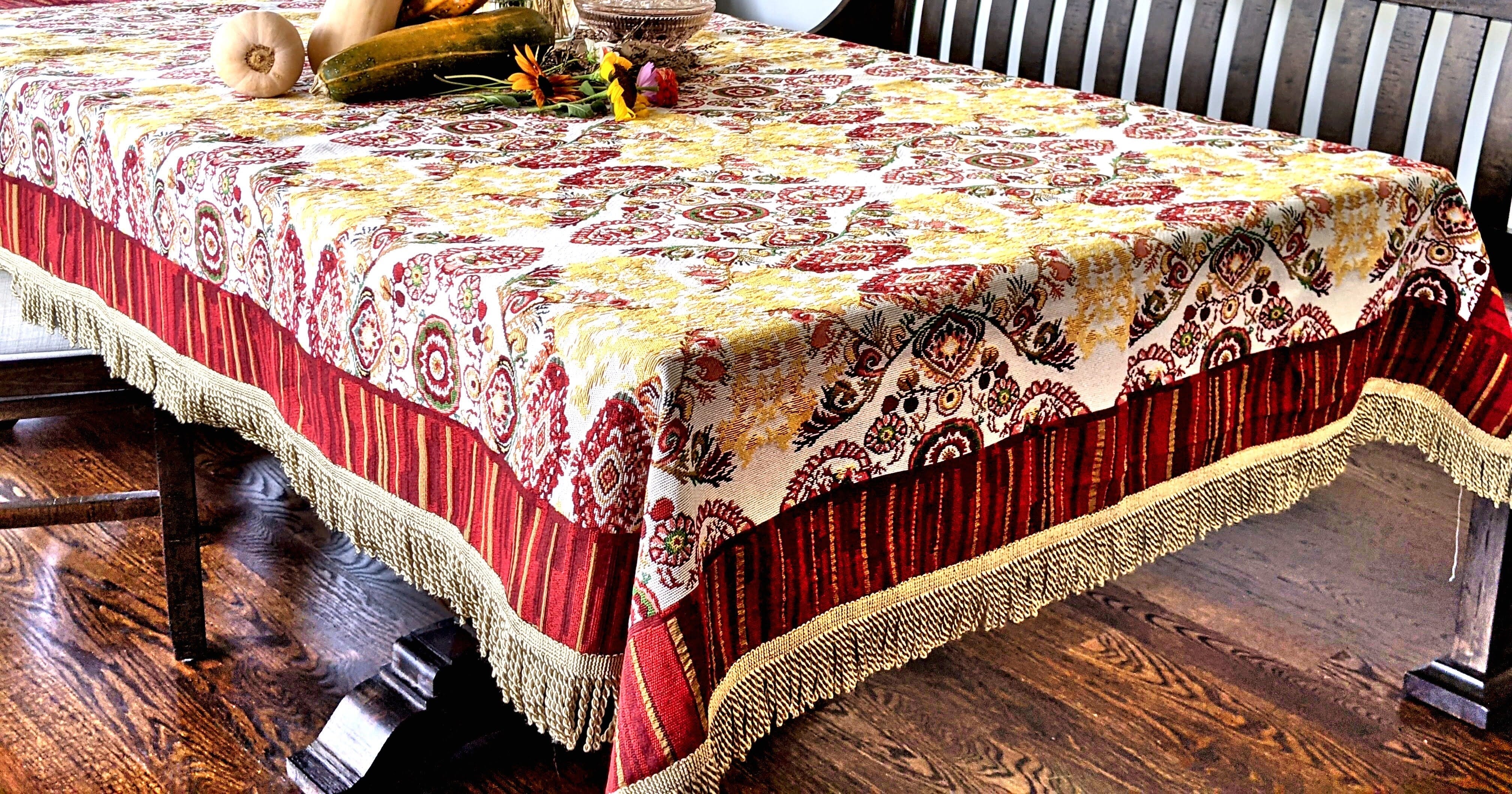 Tache Elegant Burgundy Ornate Paisley Woven Tapestry Tablecloth (18194) - Tache Home Fashion