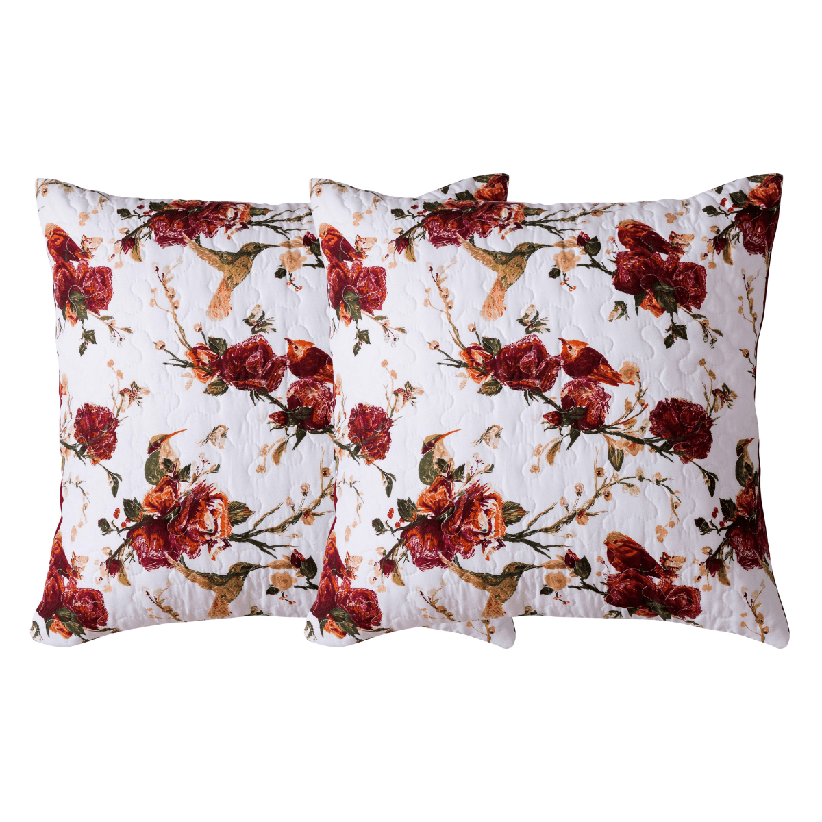 Tache Floral Hummingbirds Burgundy White Vintage Rose Garden Cushion Covers / Euro Sham (SD-7676) - Tache Home Fashion