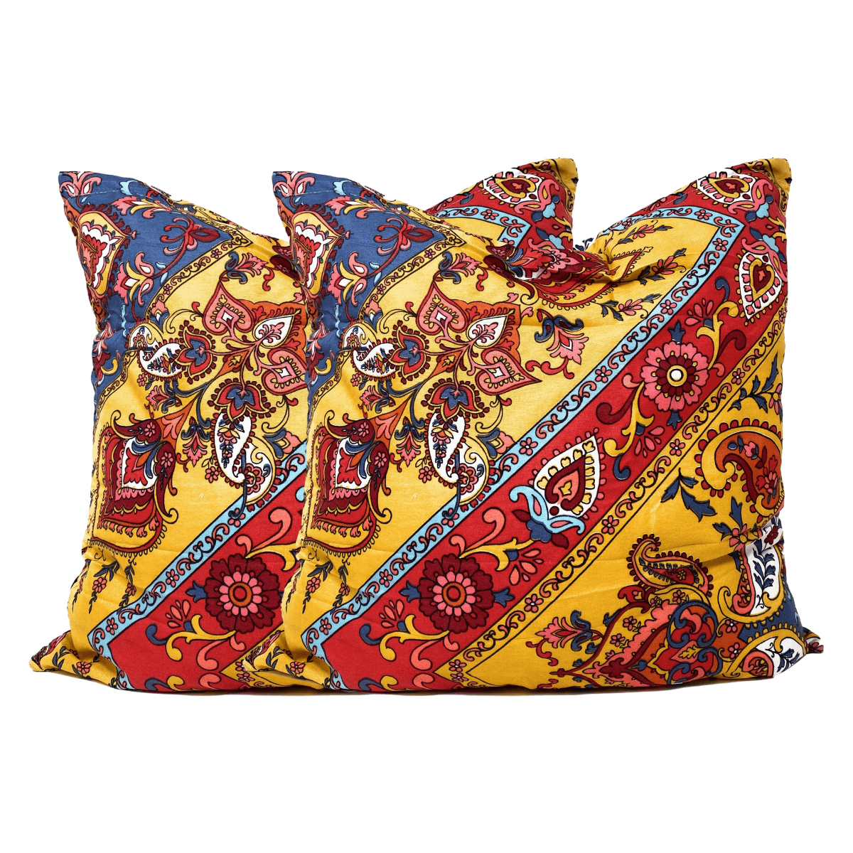 Tache Mustard Yellow Blue Red Paisley Chevron Hanging Gardens Cushion Cover 2-Pieces (HS3148Y) - Tache Home Fashion