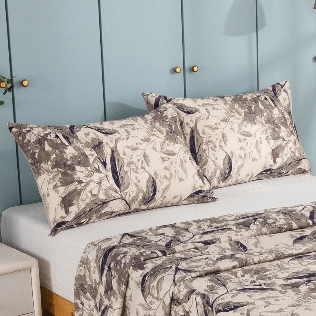 Tache Microfiber Abstract Wispy Leaf Taupe Grey Flat Sheet (JHW-843) - Tache Home Fashion