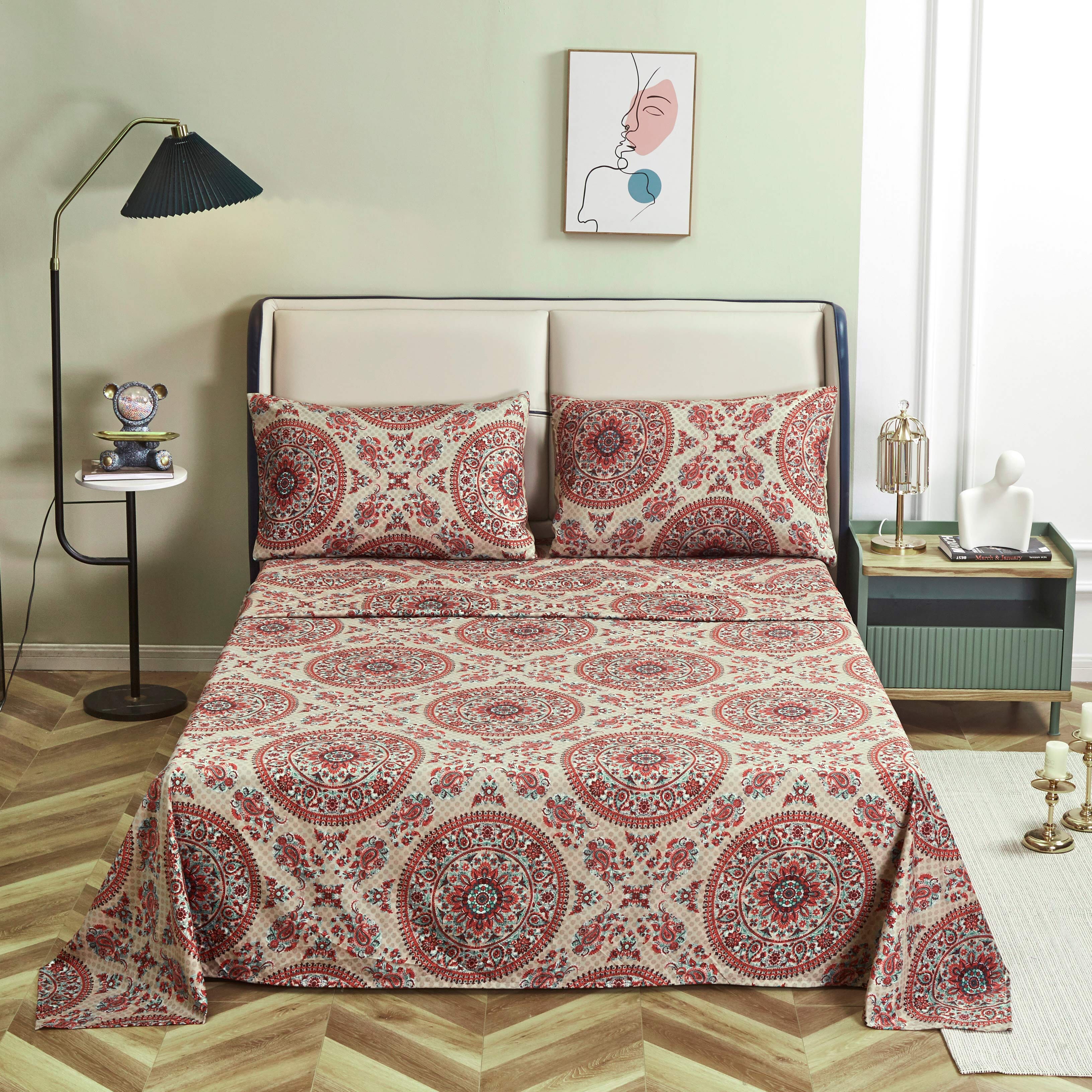 Tache Bohemian Desert Medallion Boteh Paisley Taupe Flat Sheet (TJ3502) - Tache Home Fashion