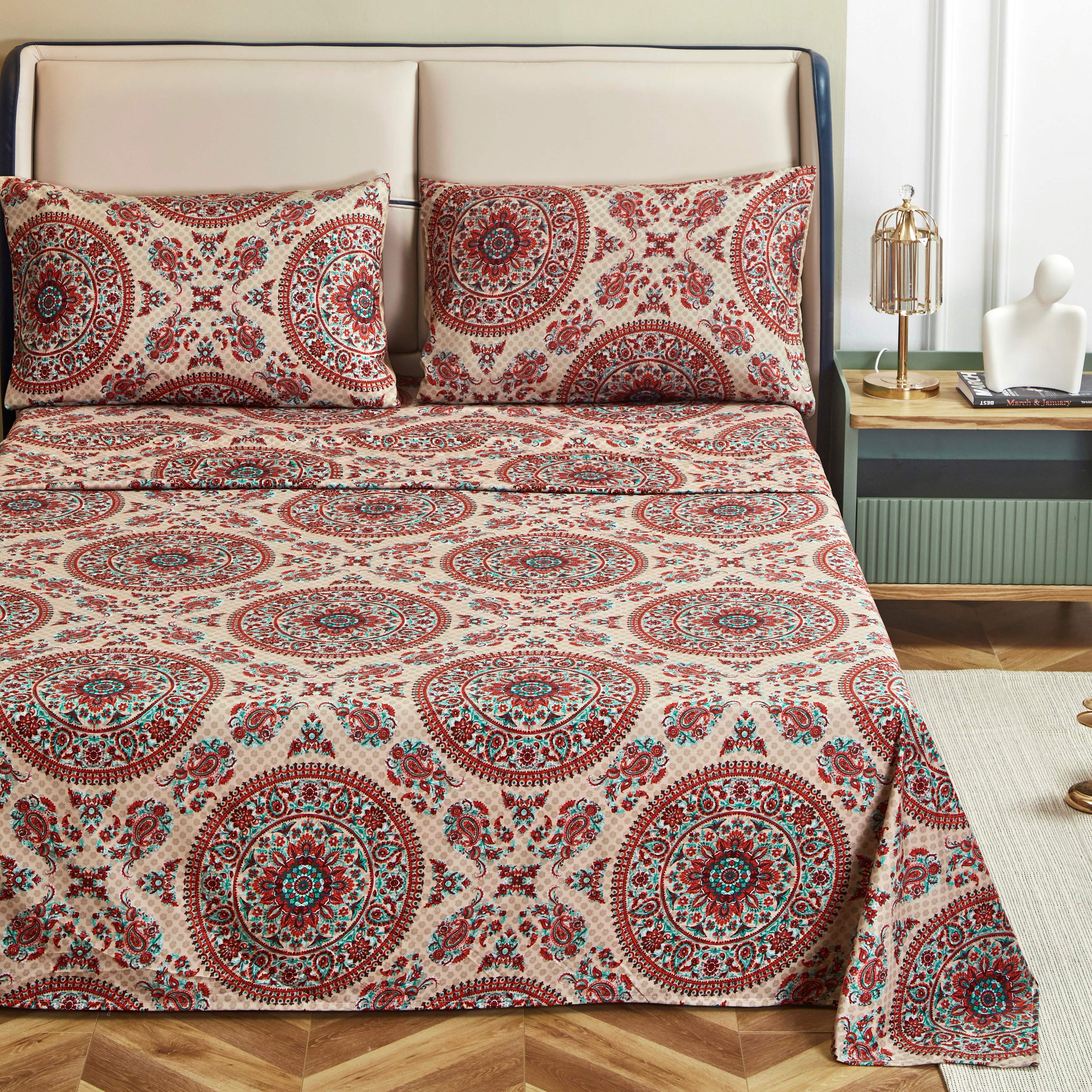 Tache Bohemian Desert Medallion Boteh Paisley Taupe Flat Sheet (TJ3502) - Tache Home Fashion