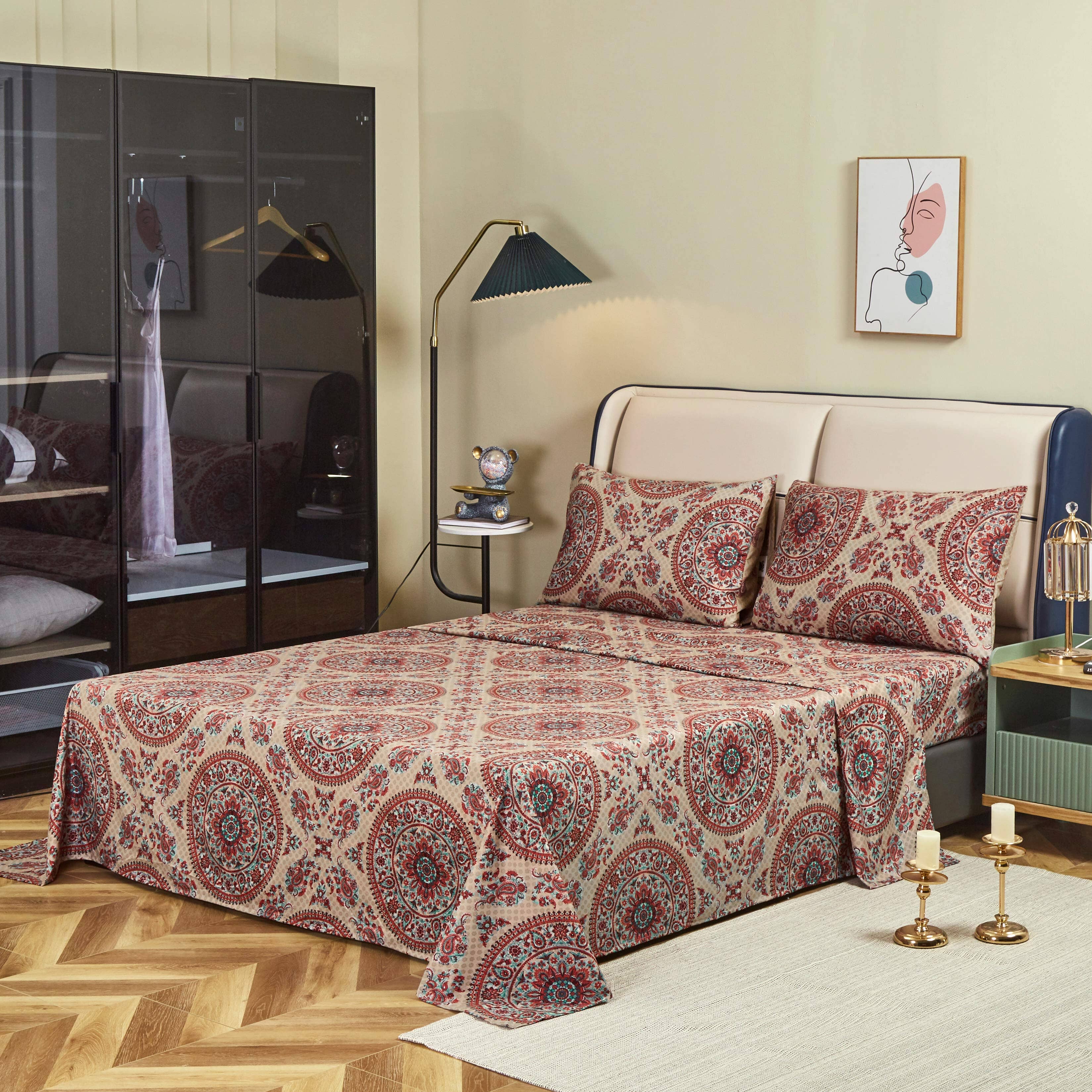 Tache Bohemian Desert Medallion Boteh Paisley Taupe Flat Sheet (TJ3502) - Tache Home Fashion