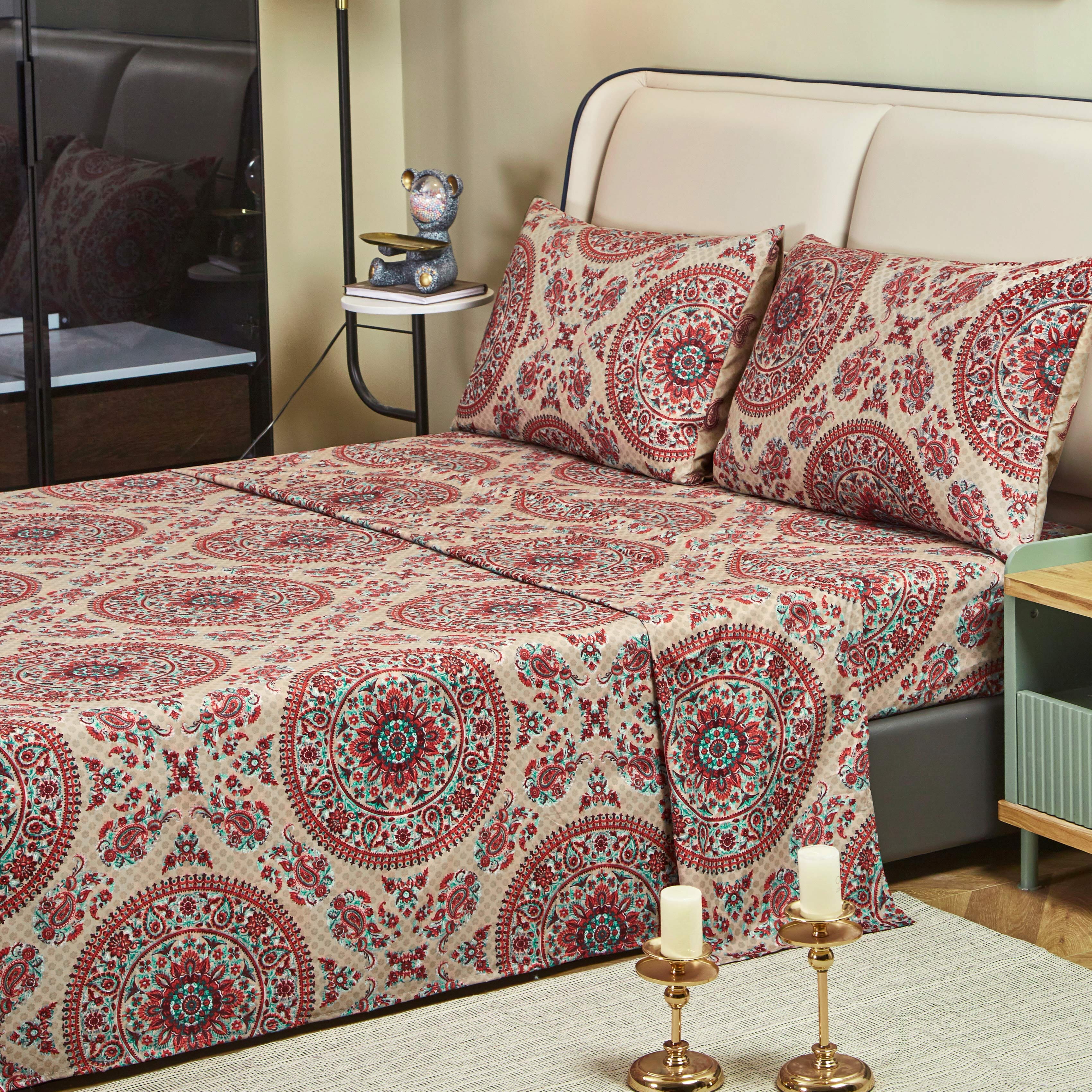 Tache Bohemian Desert Medallion Boteh Paisley Taupe Flat Sheet (TJ3502) - Tache Home Fashion