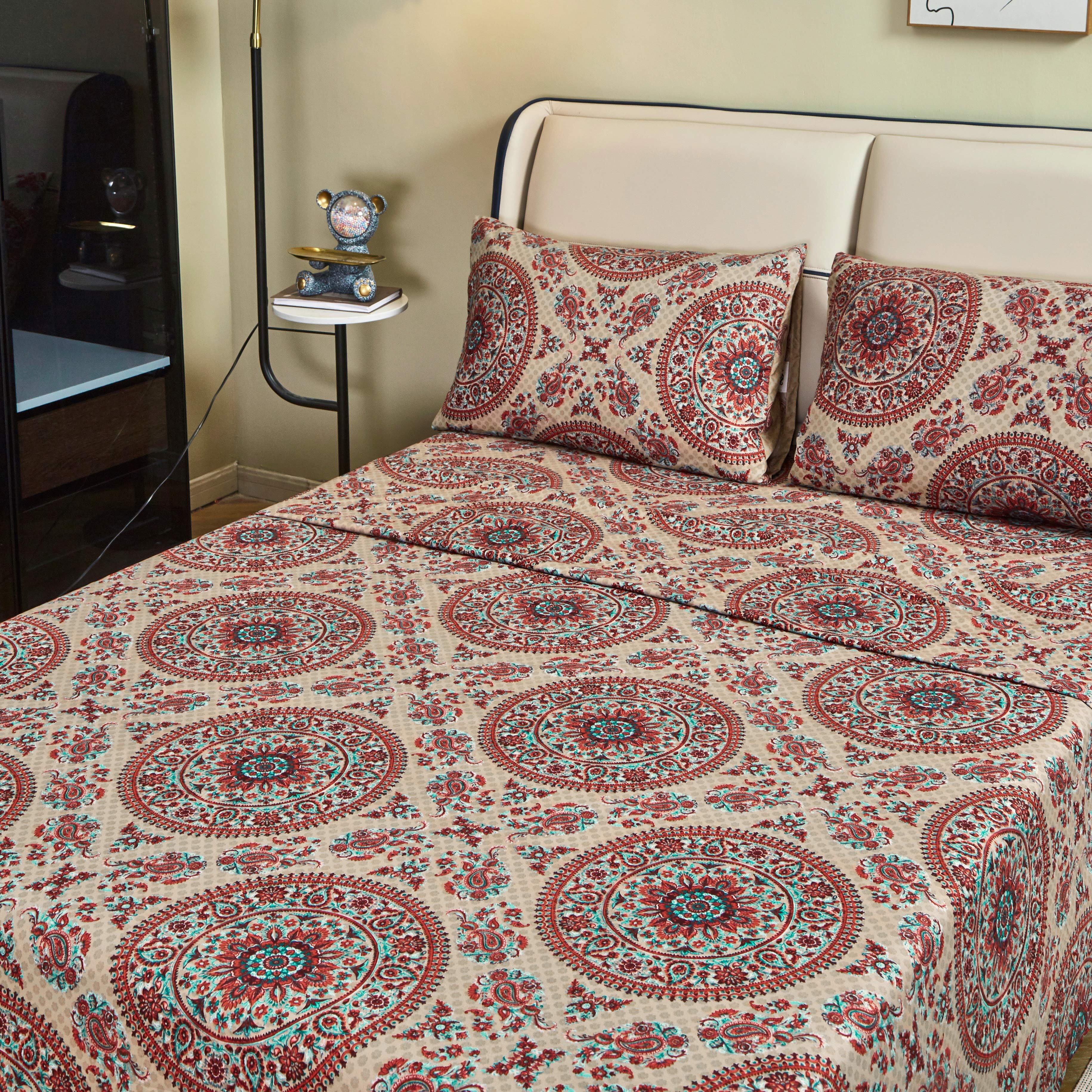 Tache Bohemian Desert Medallion Boteh Paisley Taupe Flat Sheet (TJ3502) - Tache Home Fashion