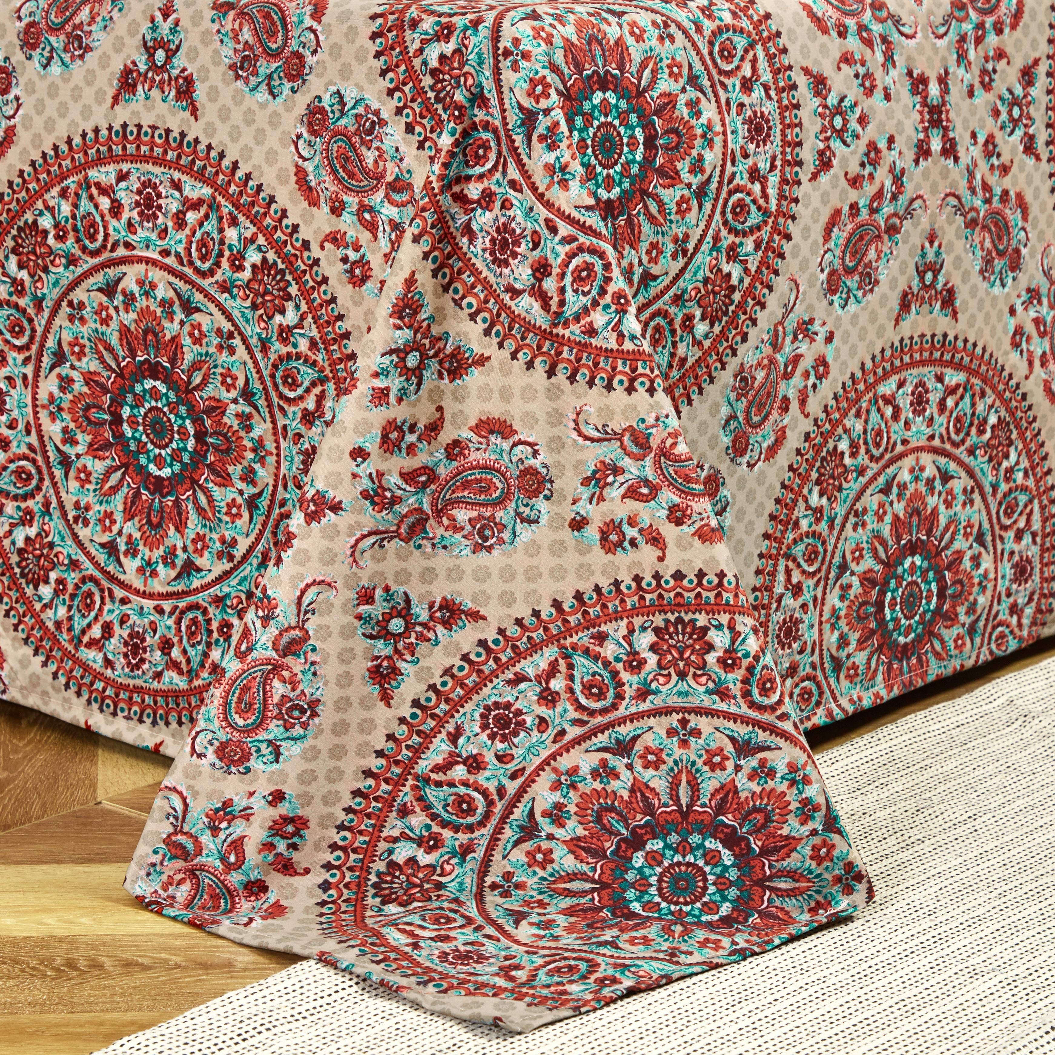 Tache Bohemian Desert Medallion Boteh Paisley Taupe Flat Sheet (TJ3502) - Tache Home Fashion