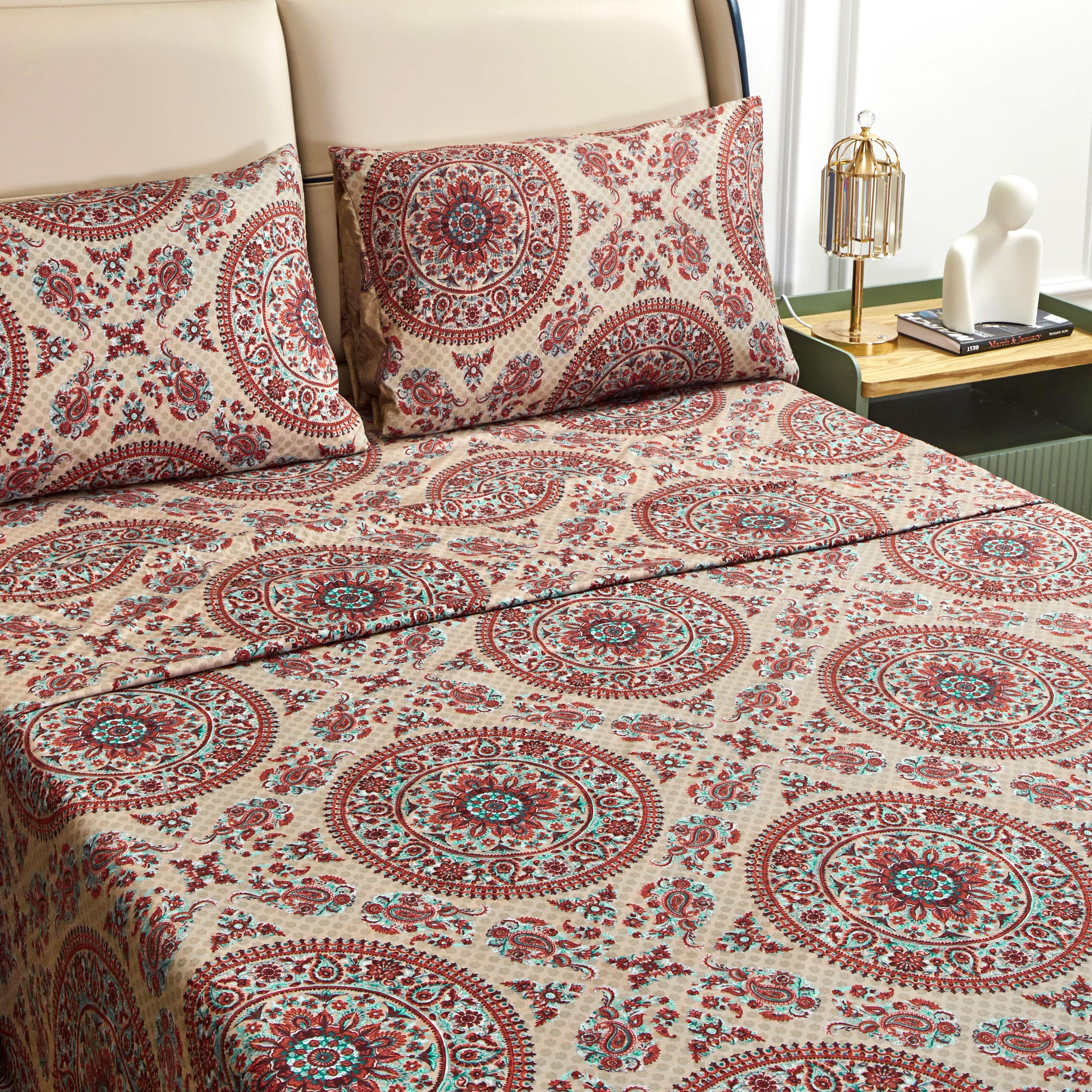 Tache Bohemian Desert Medallion Boteh Paisley Taupe Flat Sheet (TJ3502) - Tache Home Fashion