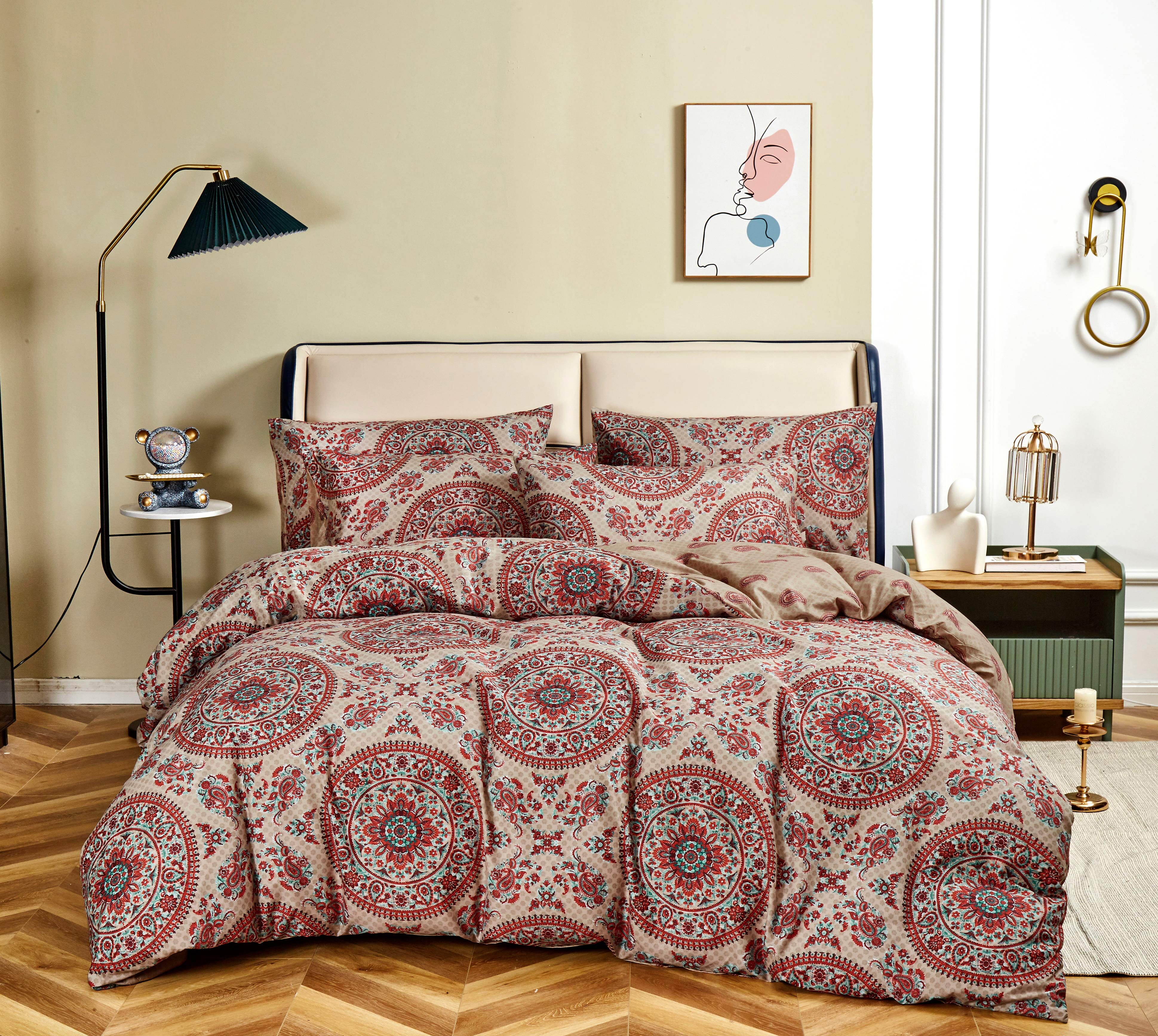 Tache Bohemian Desert Medallion Boteh Paisley Orange Blue Taupe Reversible Duvet Cover (TJ3502) - Tache Home Fashion