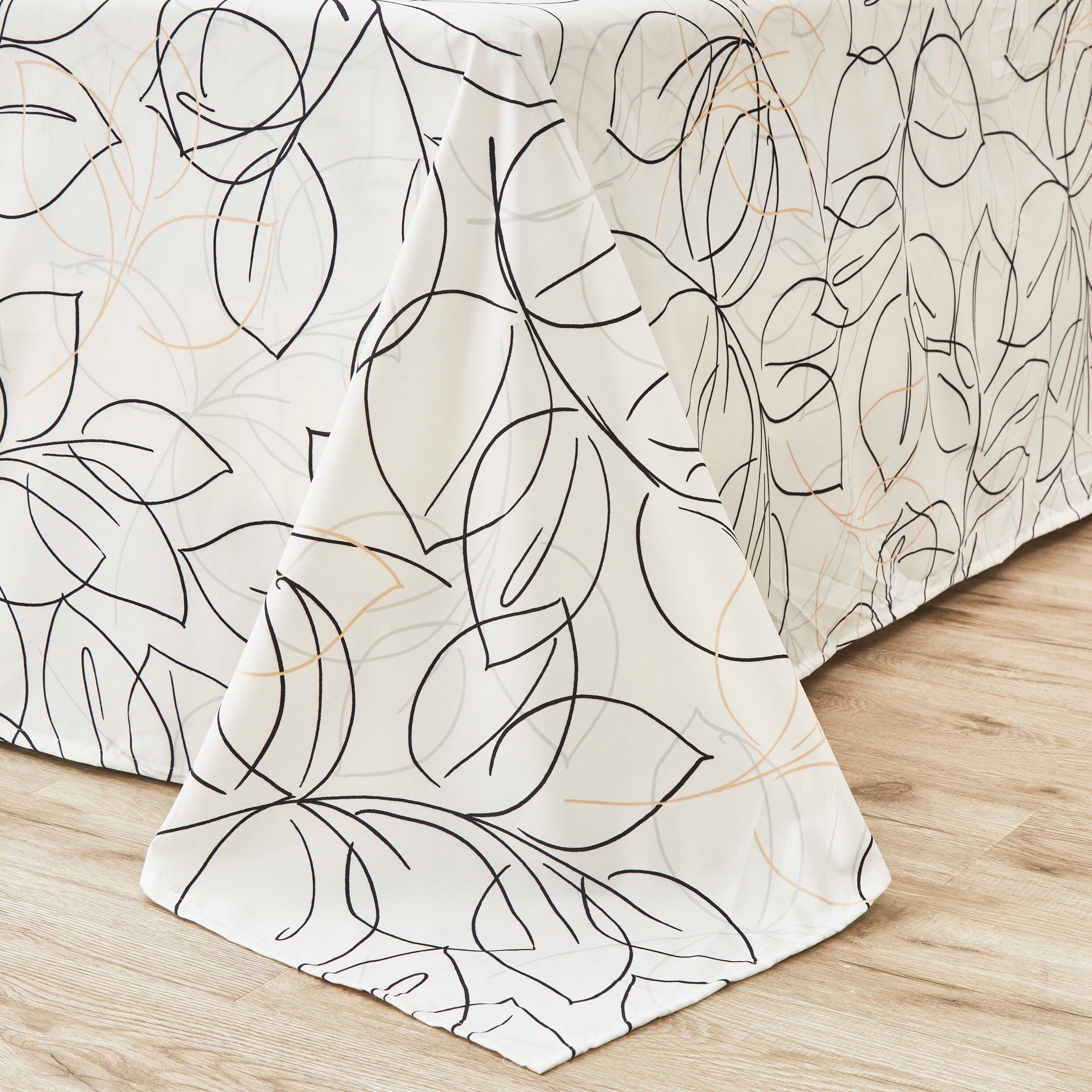 Tache Modern Abstract Leaf Line Art Foliage White Grey Black Gold Flat Sheet Only (TJ3571) - Tache Home Fashion