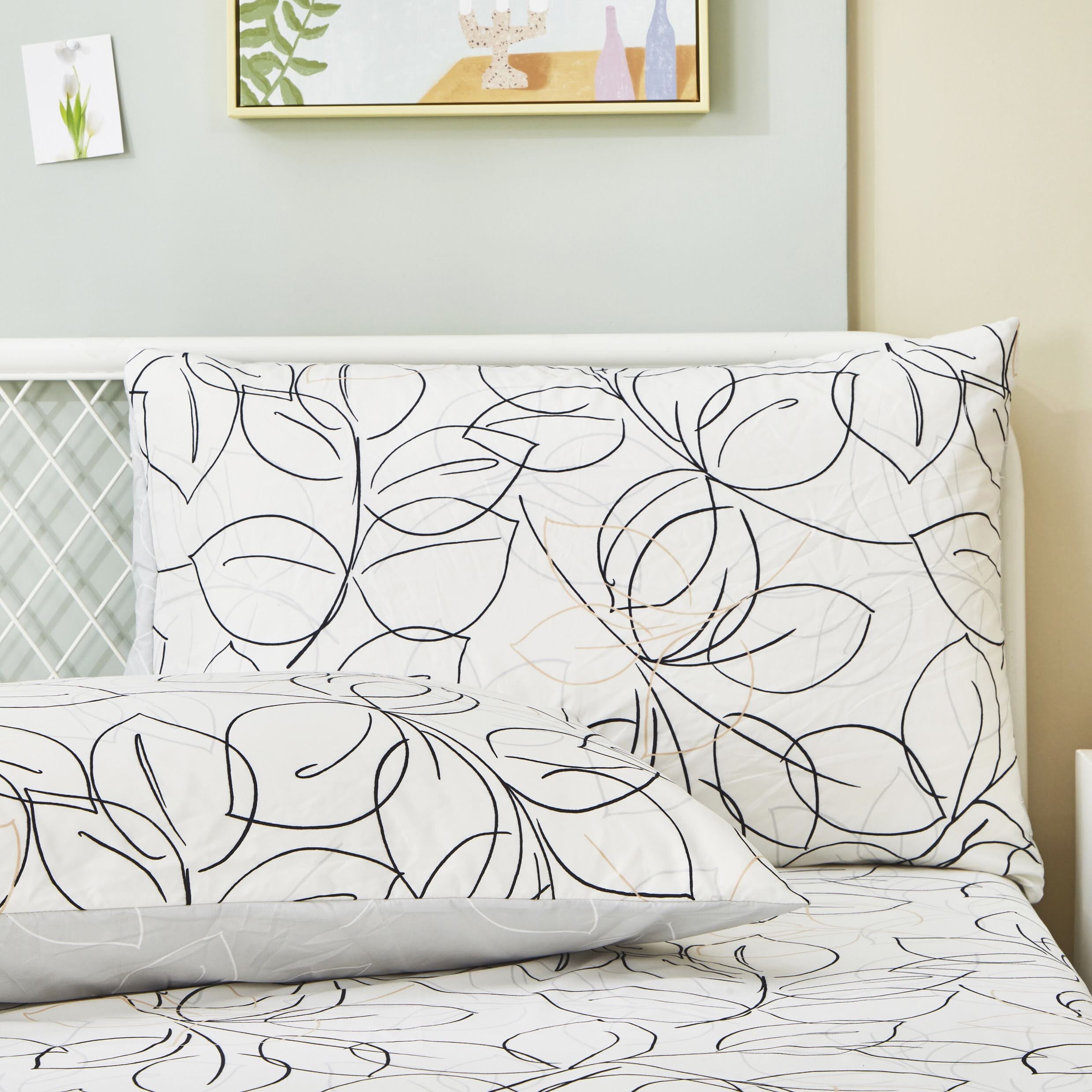 Tache Modern Abstract Leaf Line Art Foliage White Grey Black Gold Pillowcases (TJ3571) - Tache Home Fashion