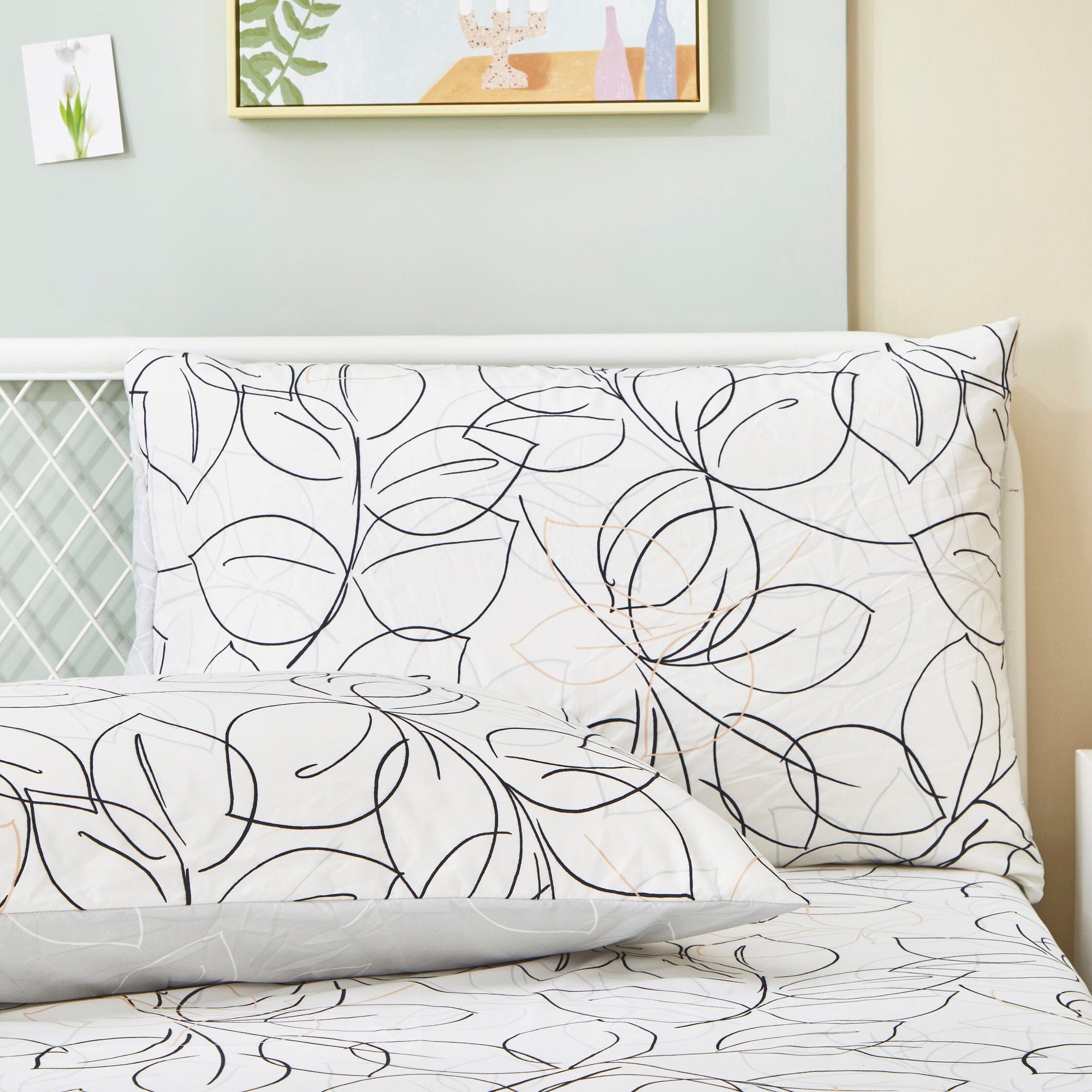 Tache Modern Abstract Leaf Line Art Foliage White Grey Black Gold Flat Sheet Only (TJ3571) - Tache Home Fashion