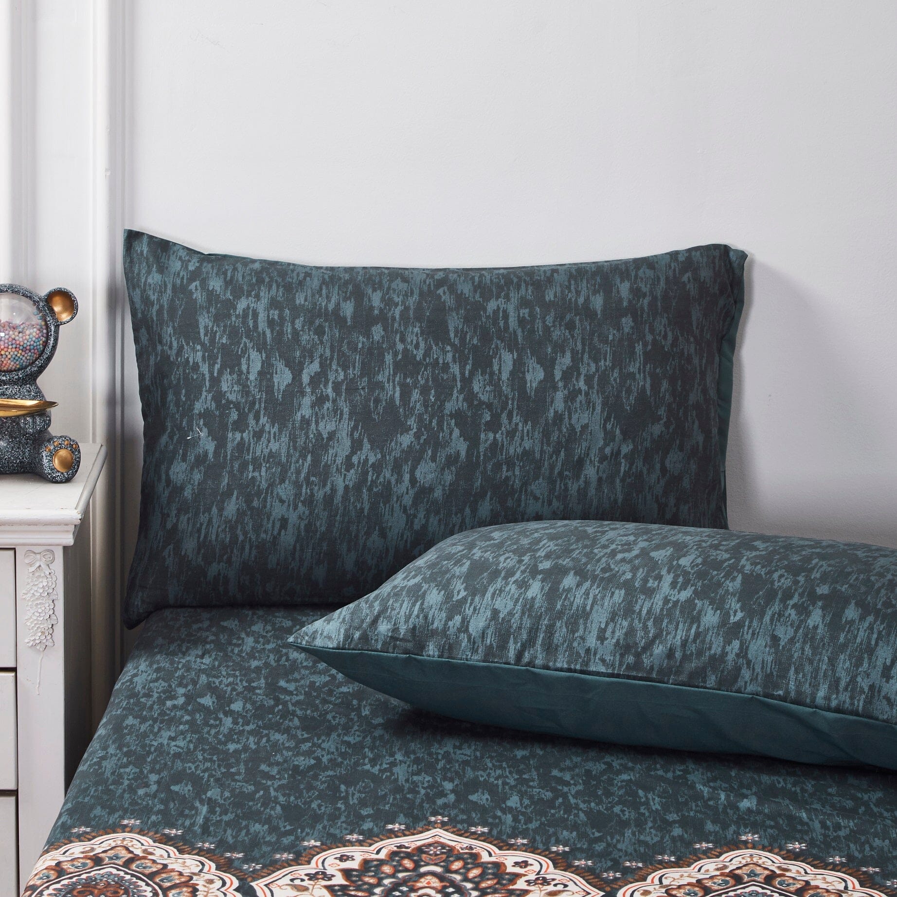 Tache Rustic Paisley Mandala Palace Floral Watercolor Dark Teal Flat Sheet (KF174) - Tache Home Fashion