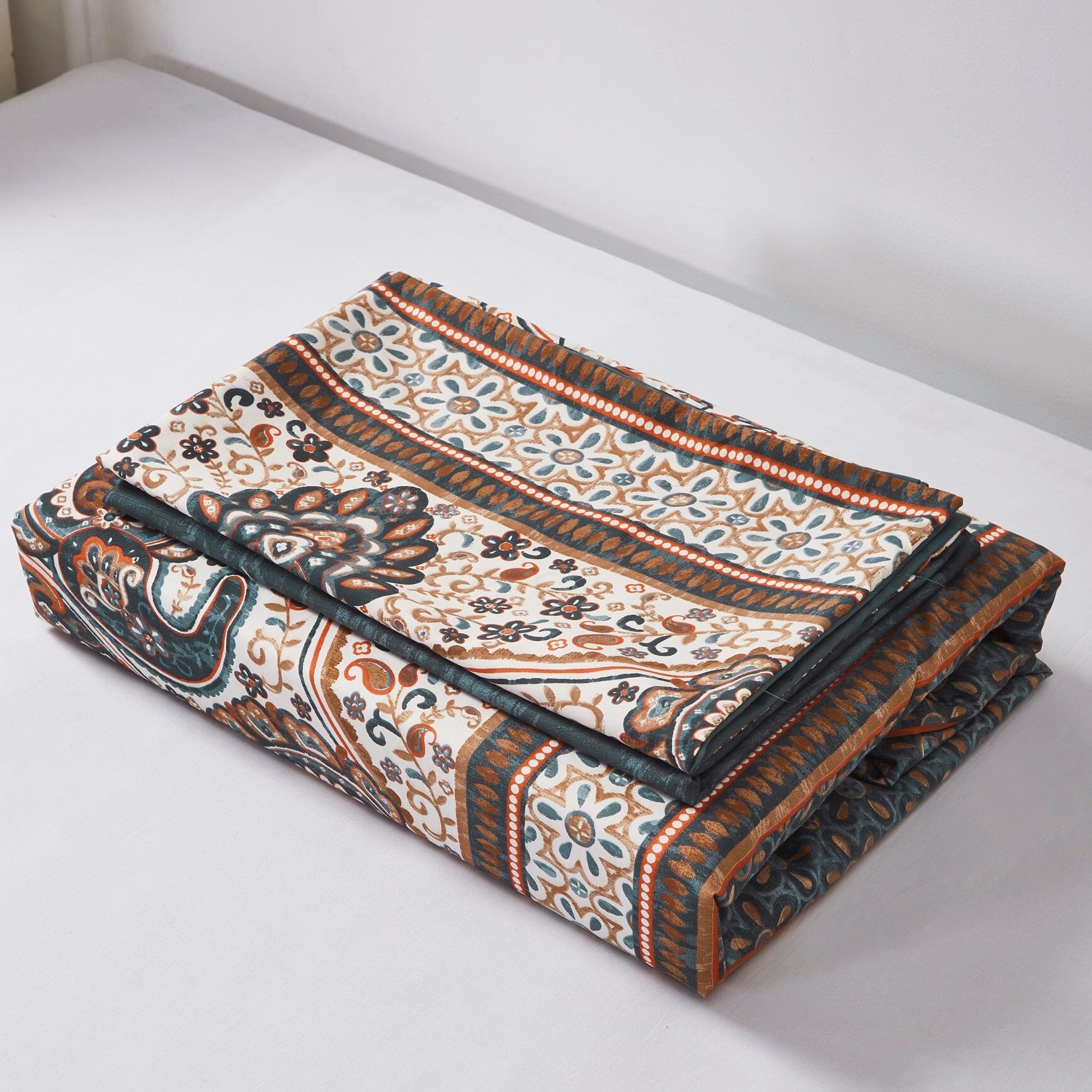 Tache Rustic Paisley Mandala Palace Floral Watercolor Dark Teal Flat Sheet (KF174) - Tache Home Fashion