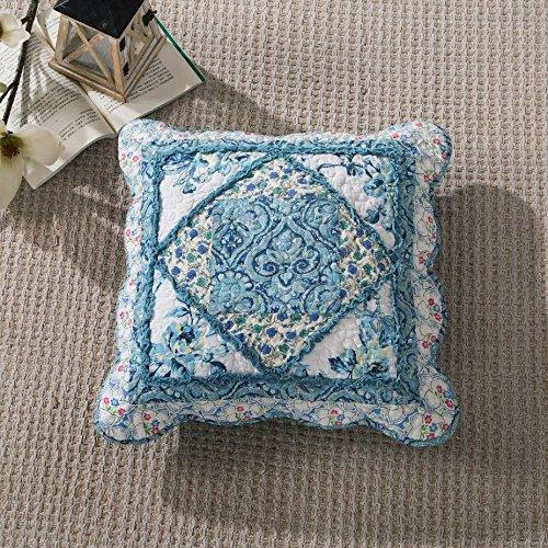 Tache Cotton Patchwork White Blue Floral Scalloped Petal Dance Cushion Covers / Euro Sham (JHW-646) - Tache Home Fashion