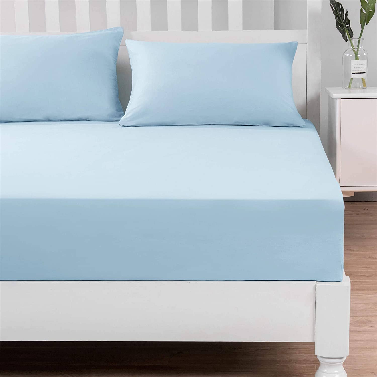 DaDa Bedding Cotton Soothing Light Sky Blue Fitted Sheet (JHW-604) - Tache Home Fashion