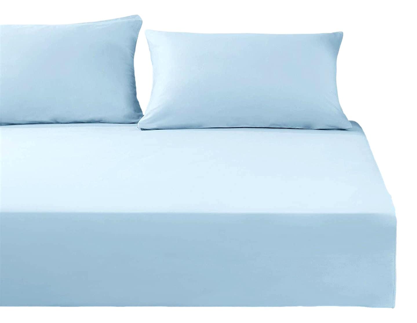 DaDa Bedding Cotton Soothing Light Sky Blue Fitted Sheet (JHW-604) - Tache Home Fashion
