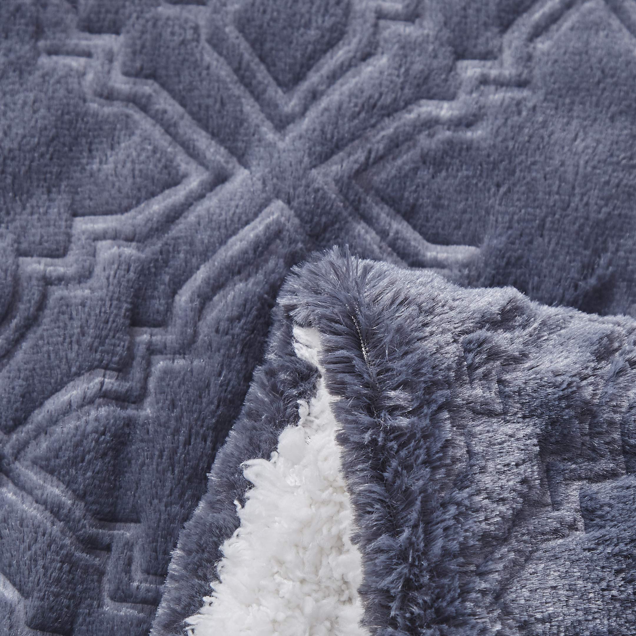 Tache Faux Fur Steel Navy Blue Diamond Trellis Pattern Throw Blanket (3390) - Tache Home Fashion