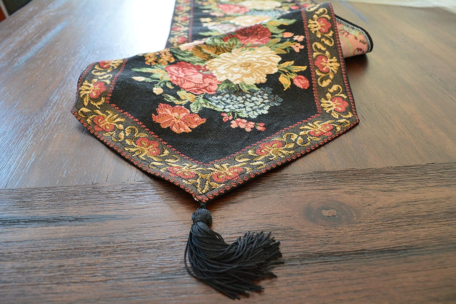 Tache Country Rustic Floral Midnight Awakening Table Runner (3089BL) - Tache Home Fashion