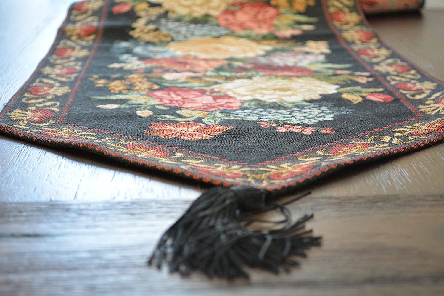 Tache Country Rustic Floral Midnight Awakening Table Runner (3089BL) - Tache Home Fashion