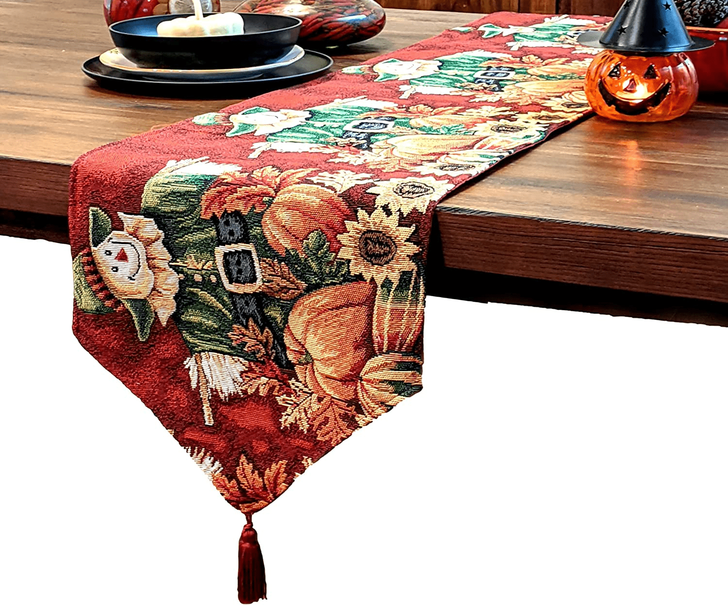 Tache Pumpkin Patch Scarecrow Autumn Harvest Woven Tapestry Table Runners (12921TR) - Tache Home Fashion