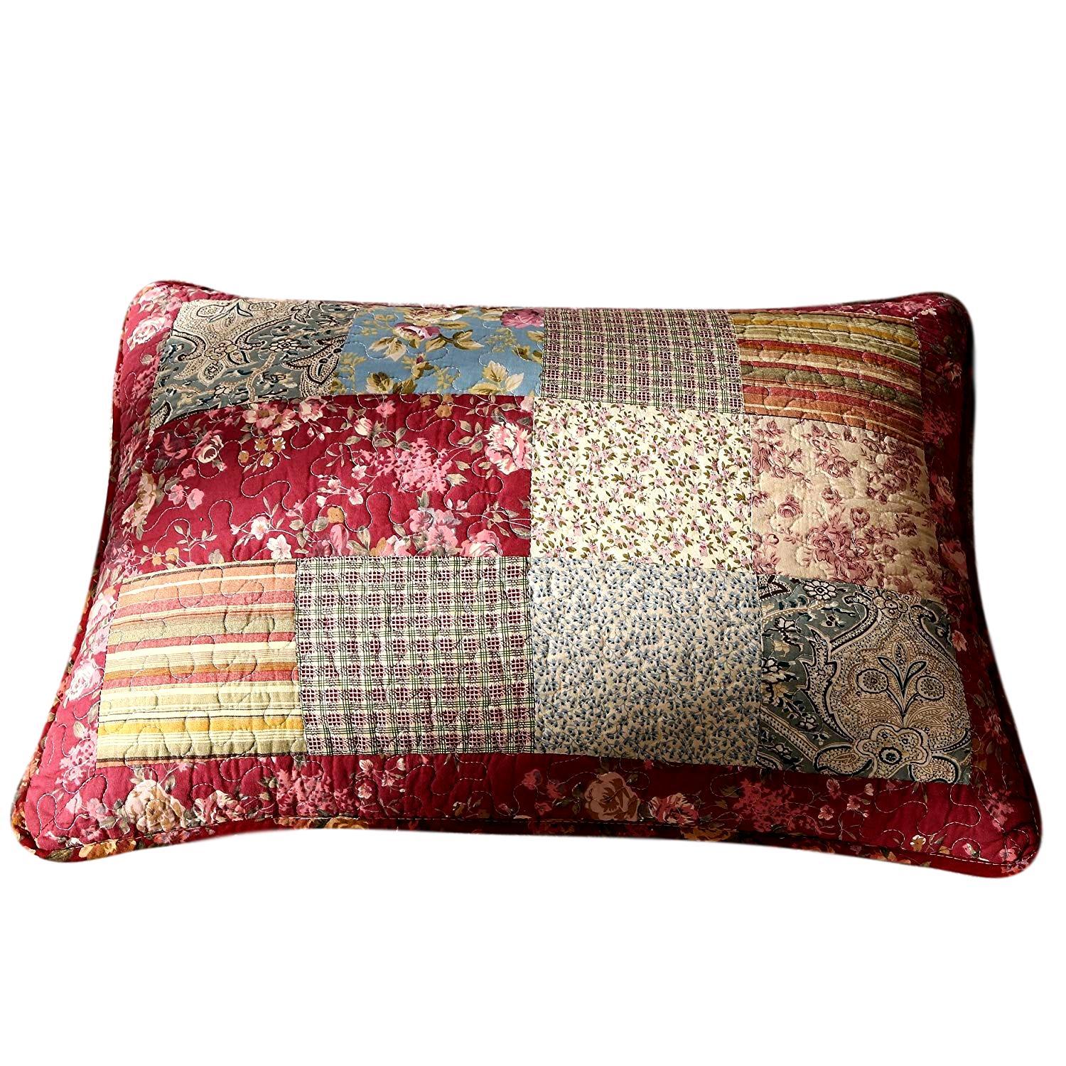 Tache Cotton Patchwork Beige Burgundy Paisley Floral Fairy Tale Tea Party Pillow Sham (DXJ103443) - Tache Home Fashion