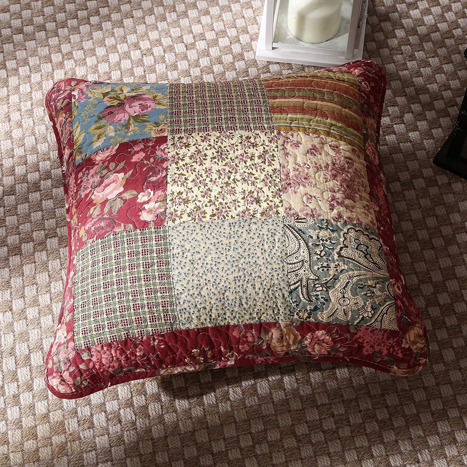 Tache Cotton Patchwork Beige Burgundy Paisley Floral Fairy Tale Tea Party Cushion Covers / Euro Sham (DXJ103443) - Tache Home Fashion