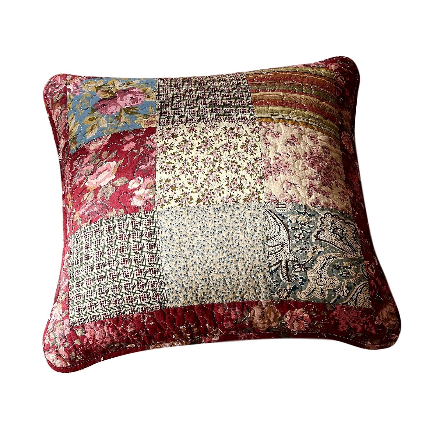 Tache Cotton Patchwork Beige Burgundy Paisley Floral Fairy Tale Tea Party Cushion Covers / Euro Sham (DXJ103443) - Tache Home Fashion