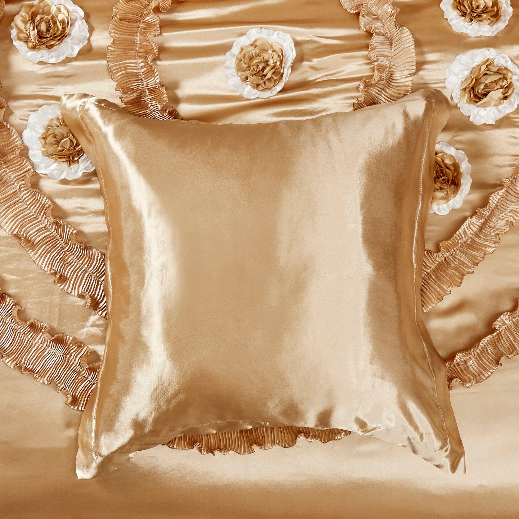 Tache Satin Ruffle Gold Caramel Latte Euro Sham (BM4578) - Tache Home Fashion