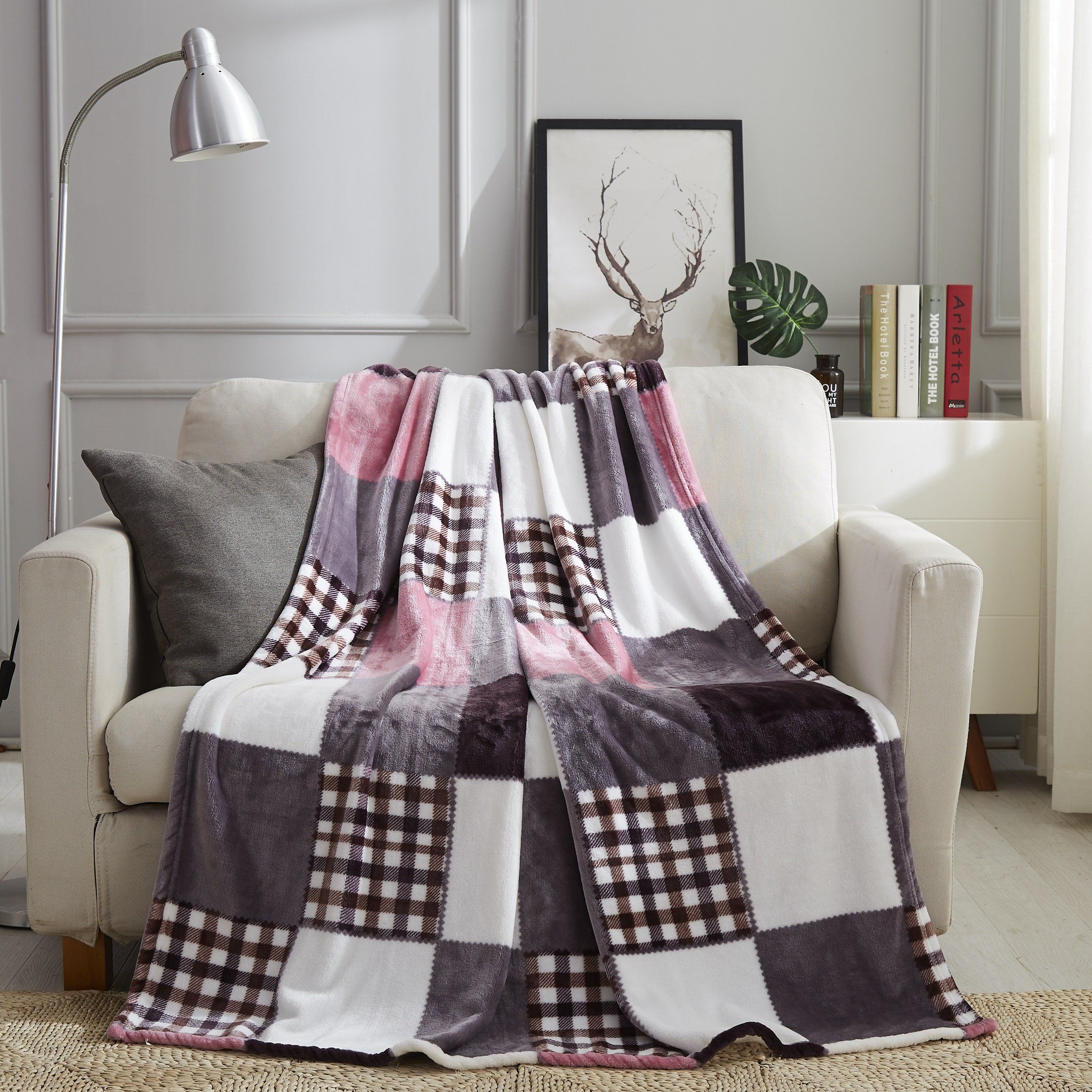 Tache Autumn Muave Purple Pink Farmhouse Super Soft Plaid Patchwork Throw Blanket (4022) - Tache Home Fashion