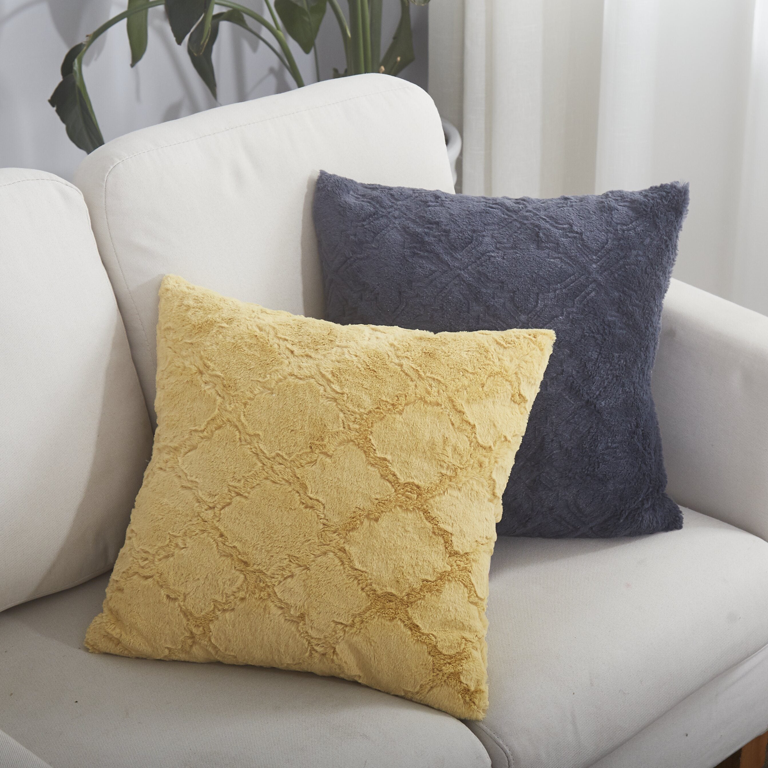 Tache Faux Fur Mustard Yellow Moroccan Lattice Pattern Cushion Cover / Euro Sham (3397) - Tache Home Fashion