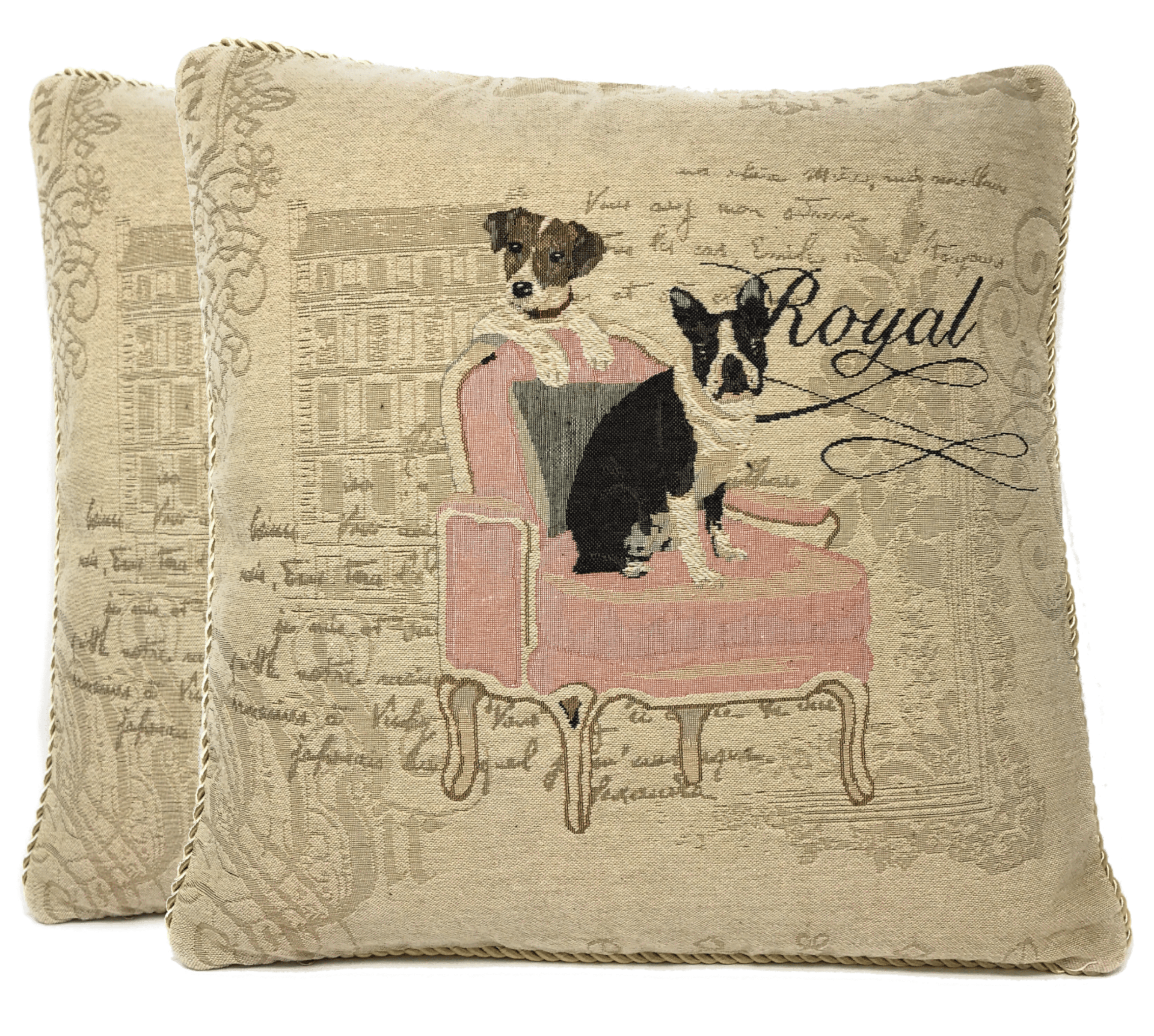 DaDa Bedding French Royal Dogs Bulldog Beagle Throw Pillow Cushion Cover (12690) - Tache Home Fashion