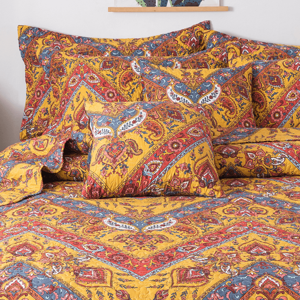 Tache Mustard Yellow Blue Red Paisley Chevron Hanging Gardens Cushion Cover 2-Pieces (HS3148Y) - Tache Home Fashion