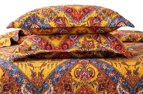 Tache Mustard Yellow Blue Red Paisley Chevron Hanging Gardens Pillow Sham 2-Pieces (HS3148Y) - Tache Home Fashion