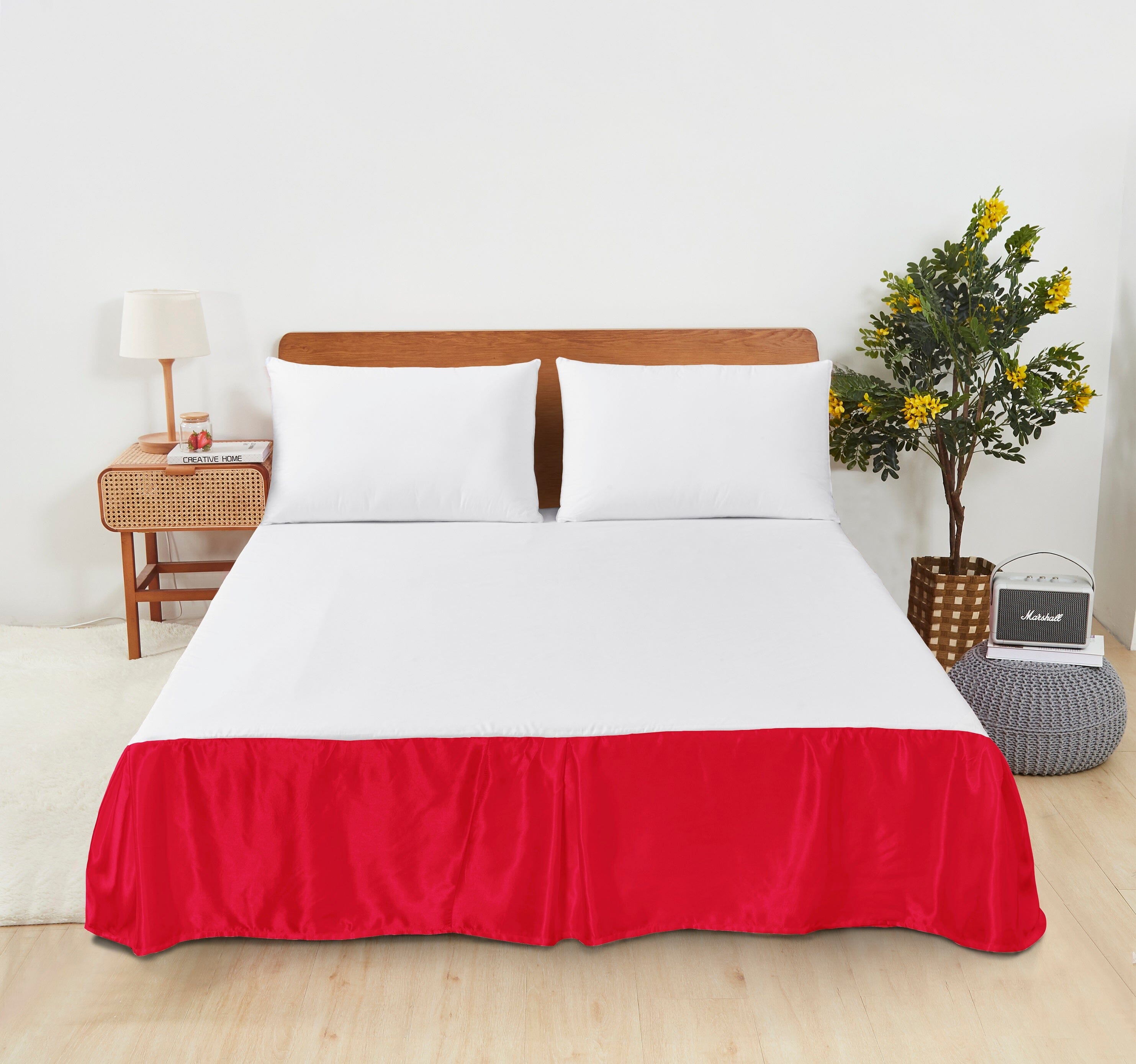 Tache Satin Romantic Bright Red Glam Platform Tailored 14" Bed Skirt Dust Ruffle (HY4174) - Tache Home Fashion