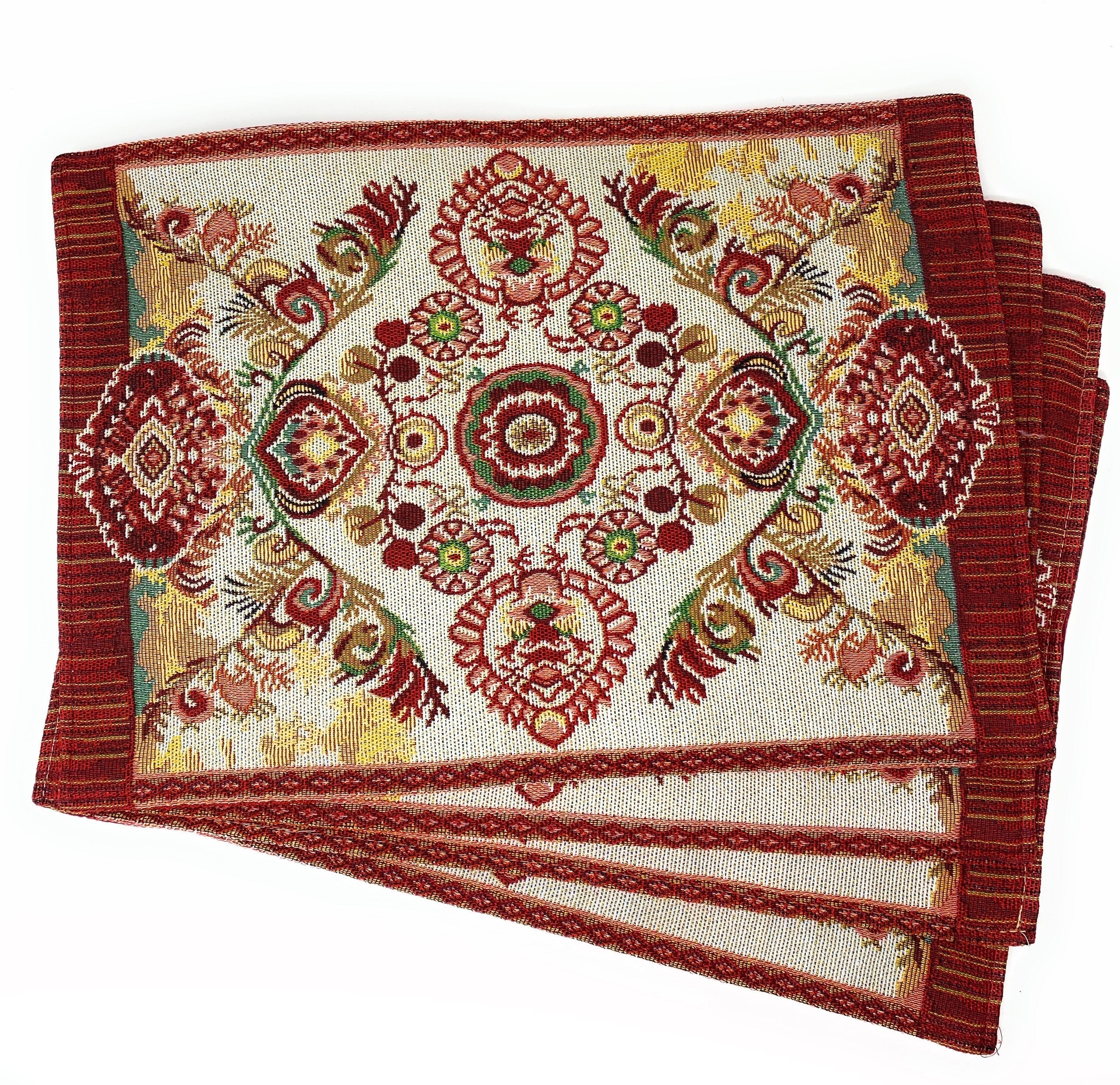 Tache Elegant Burgundy Ornate Paisley Woven Tapestry Placemat Set (18194) - Tache Home Fashion