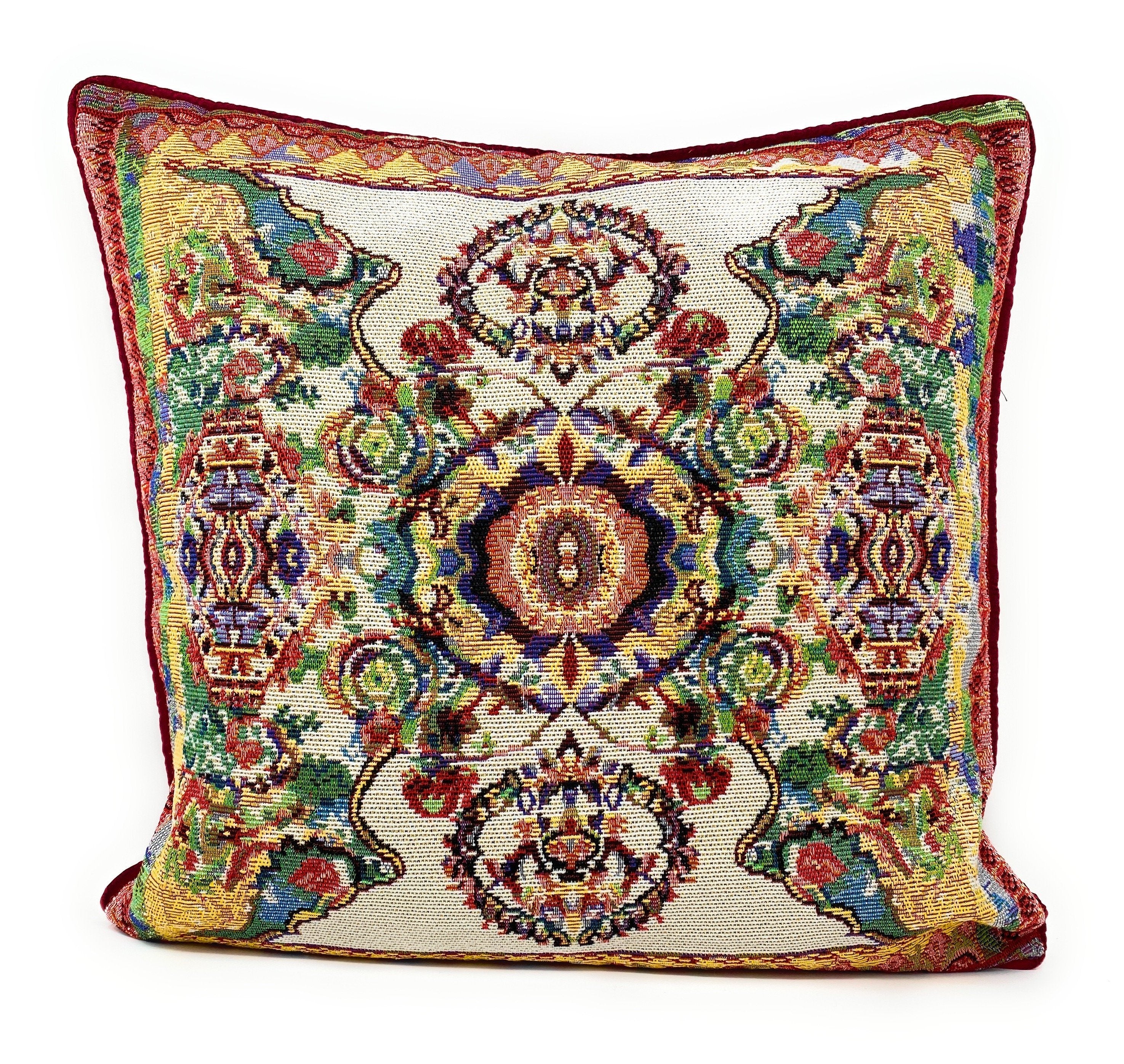 Tache Elegant Ivory Colorful Ornate Paisley Woven Tapestry Throw Pillow Cover (18193) - Tache Home Fashion
