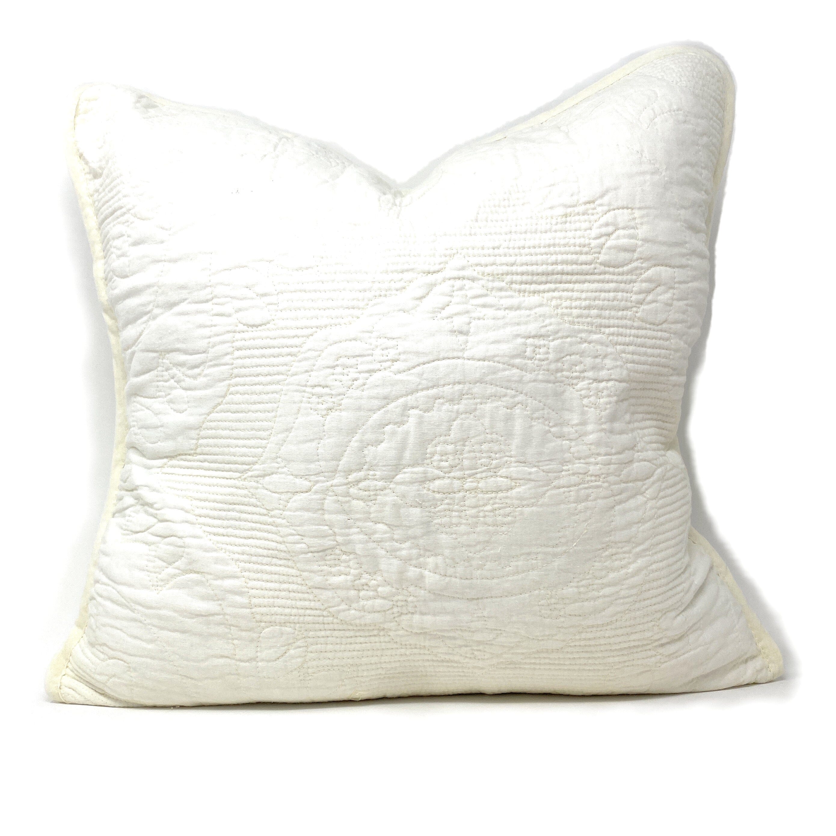 Tache Cotton Ivory White Paisley Damask Matelassé Powder Snow Cushion Covers / Euro Sham (JHW-643) - Tache Home Fashion