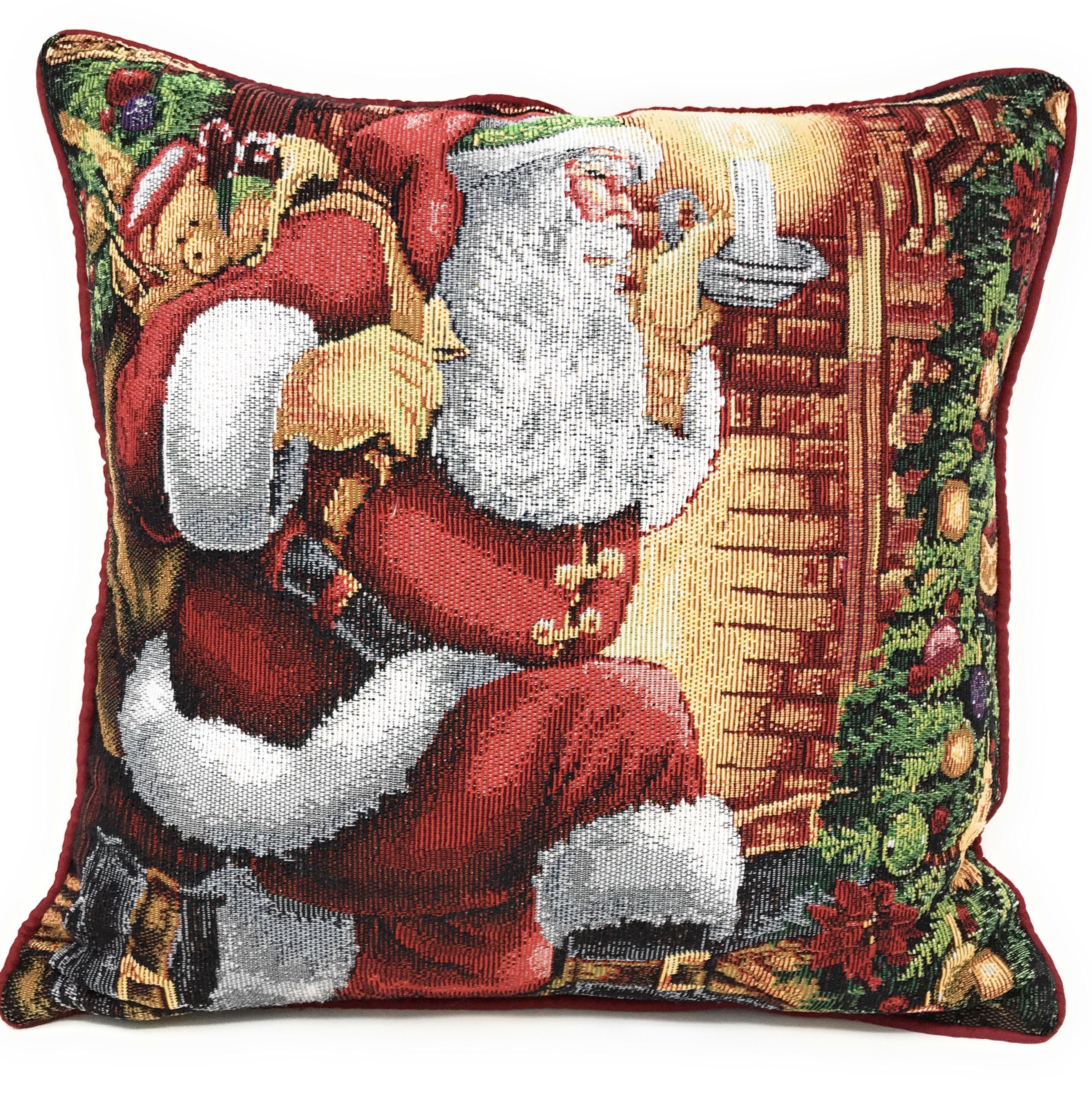 Tache Festive Santa Down the Chimney Tapestry Throw Pillow Cover (DB11533CC) - Tache Home Fashion