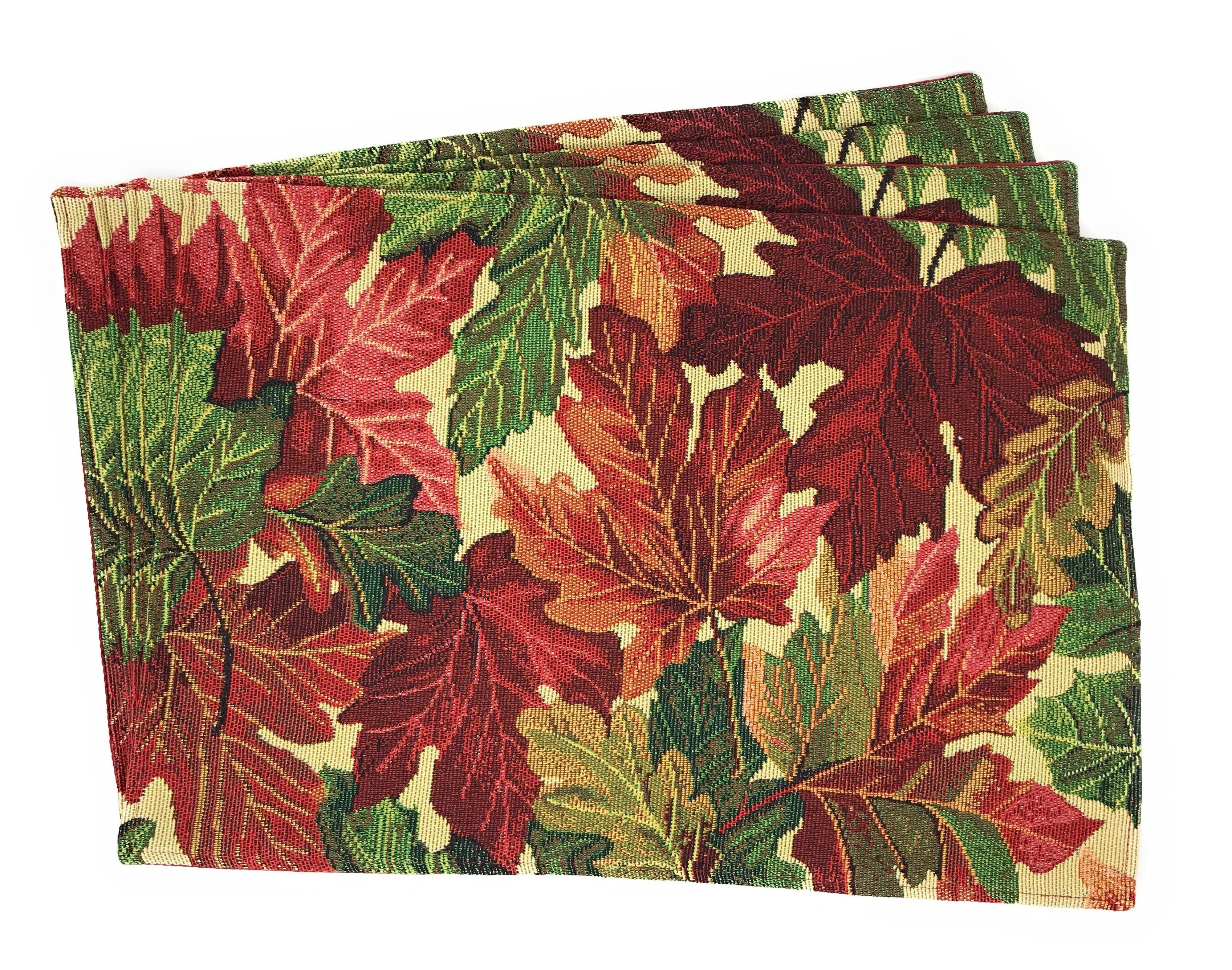 Tache Thanksgiving Leaves Red Orange Fall Foliage Tapestry Placemat Set of 4 (11516PM) - Tache Home Fashion