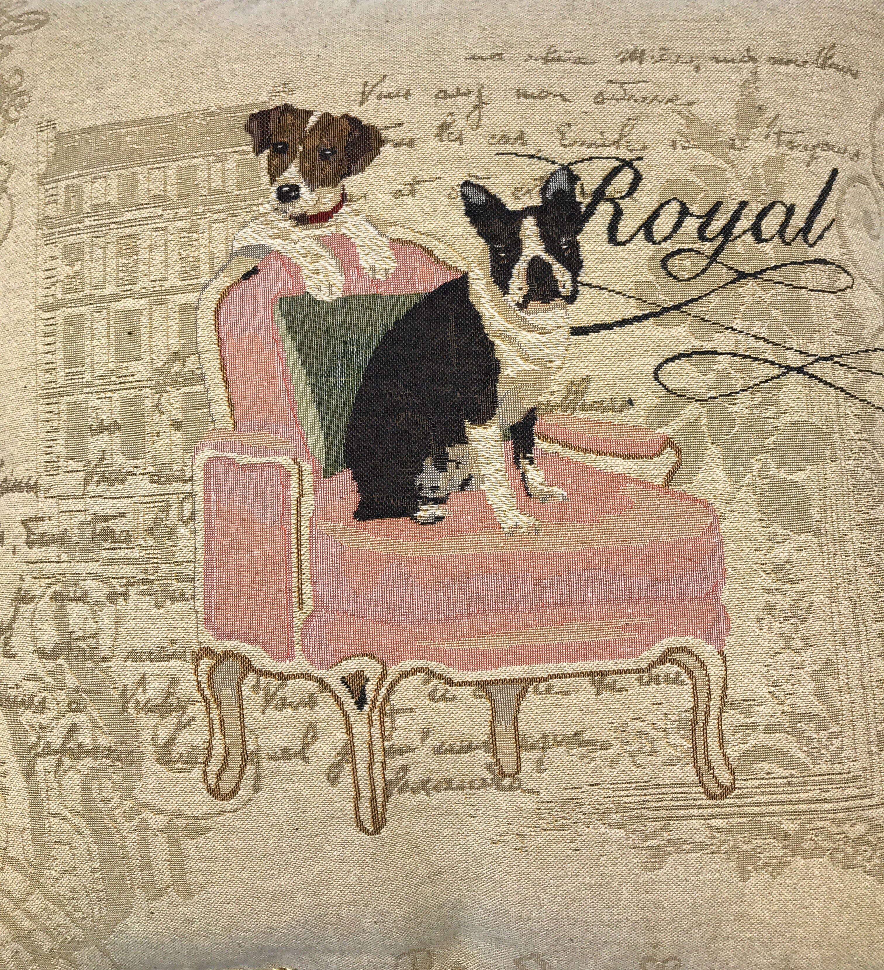 DaDa Bedding French Royal Dogs Bulldog Beagle Throw Pillow Cushion Cover (12690) - Tache Home Fashion