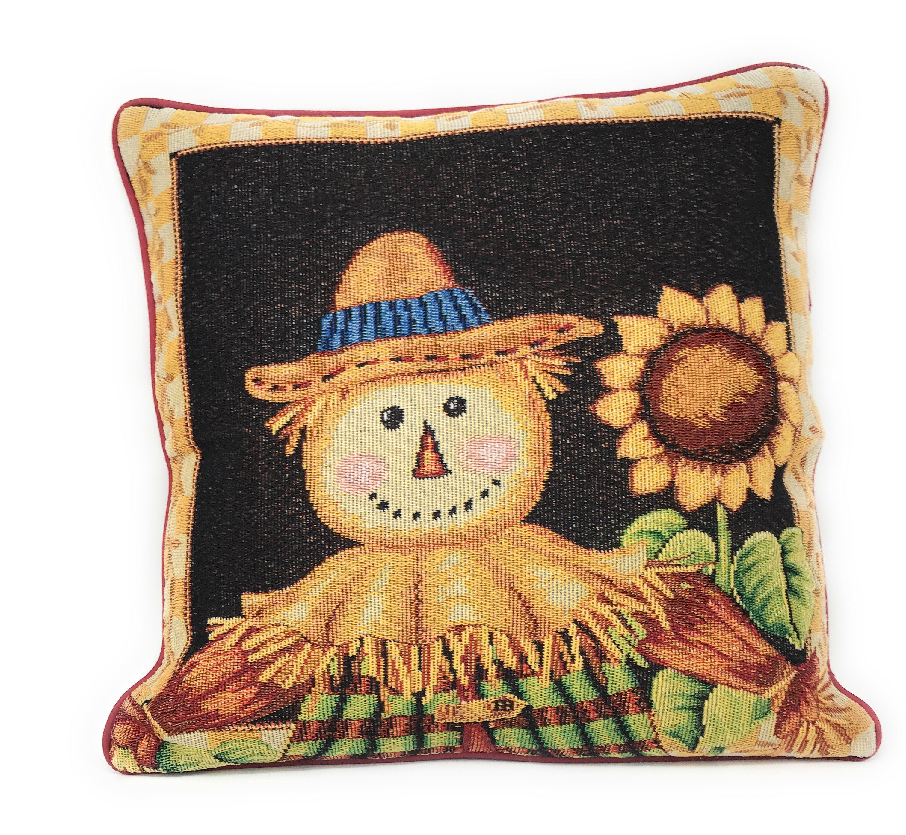 Tache Sunflower Field Scarecrow Autumn Harvest Woven Tapestry Throw Pillow Cover (11712CC) - Tache Home Fashion