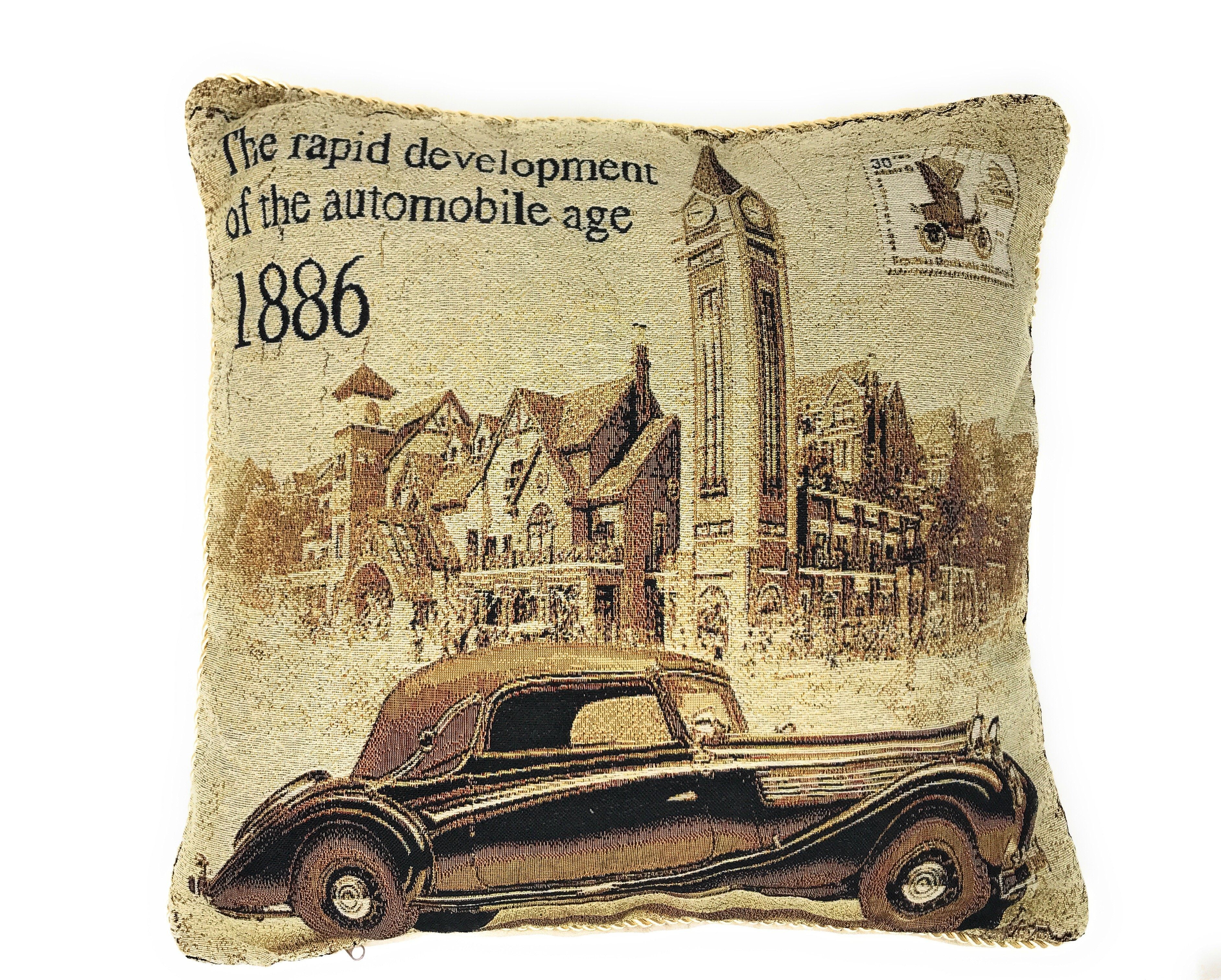 Tache Drive Benz into Town Big Ben London Postcard Vintage Throw Pillo