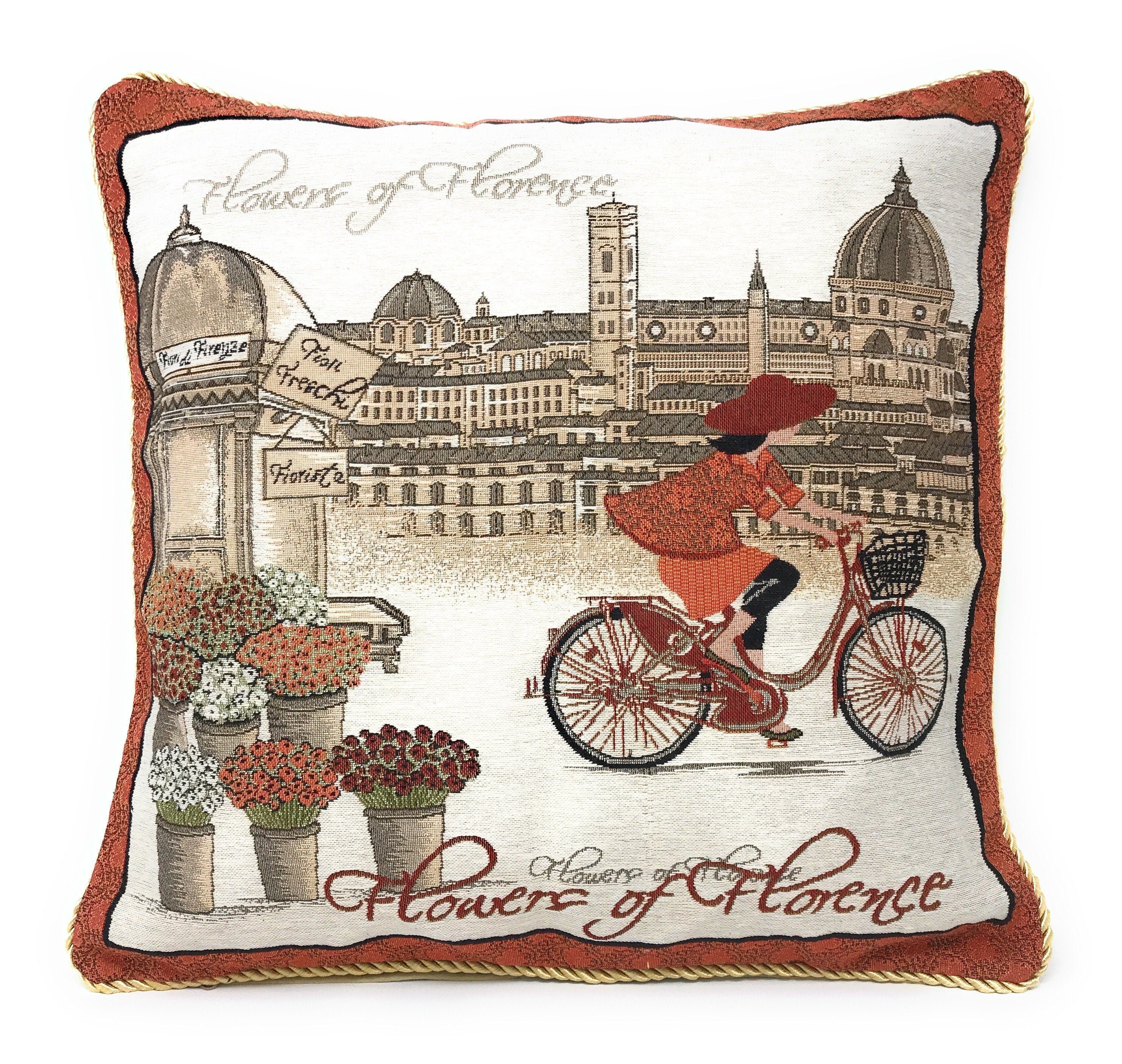 Tache Flowers of Florence Woven Tapestry Throw Pillow Cover 18x 18 (14003) - Tache Home Fashion