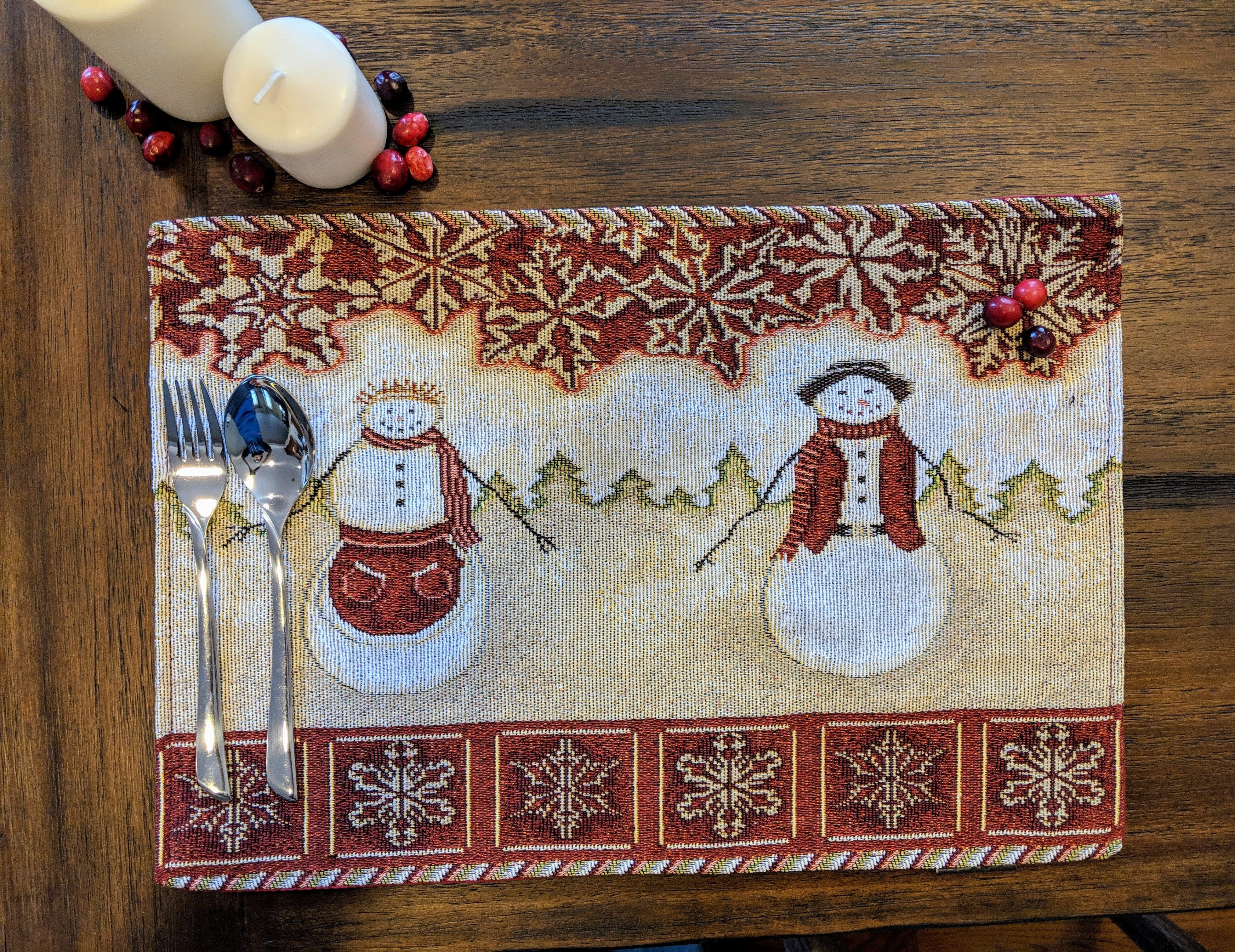 Tache Mr. & Mrs. Snowman Couple Woven Tapestry Placemat Set of 4 (10323PM) - Tache Home Fashion