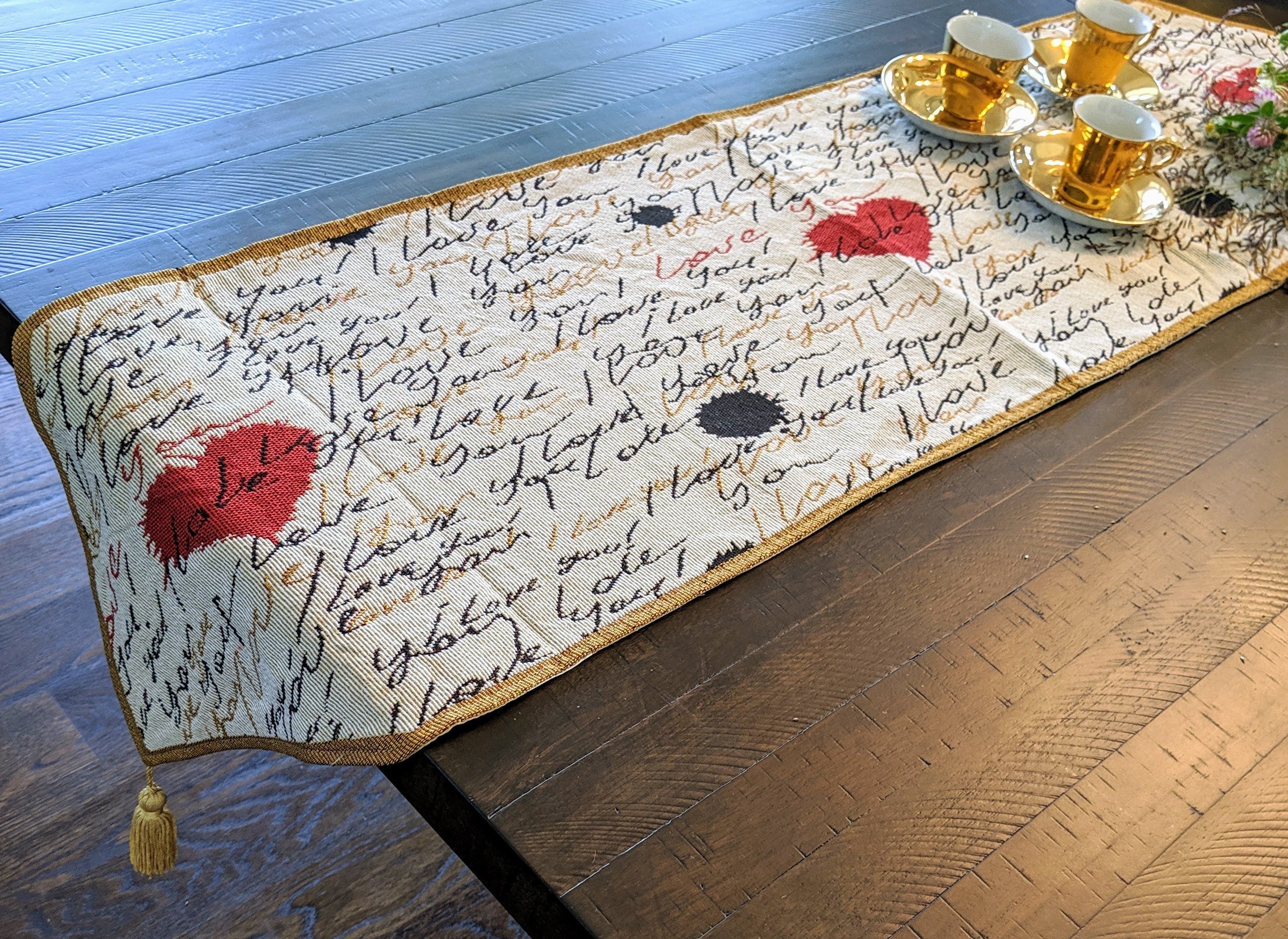 Tache Romantic I Love You Valentine’s Beige Woven Tapestry Table Runner (18111) - Tache Home Fashion