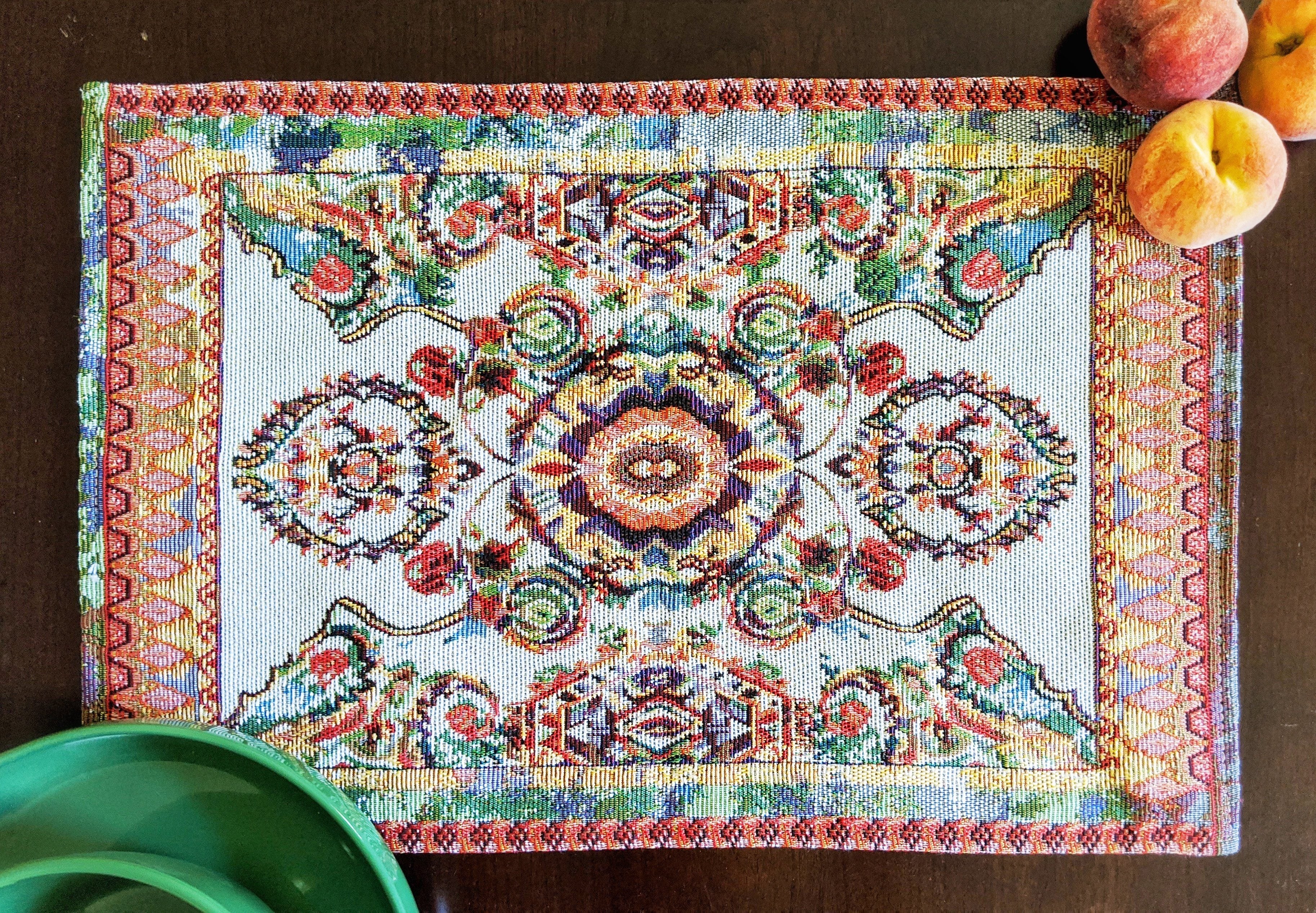 Tache Elegant Coral Colorful Ornate Paisley Woven Tapestry Placemat Set (18193) - Tache Home Fashion