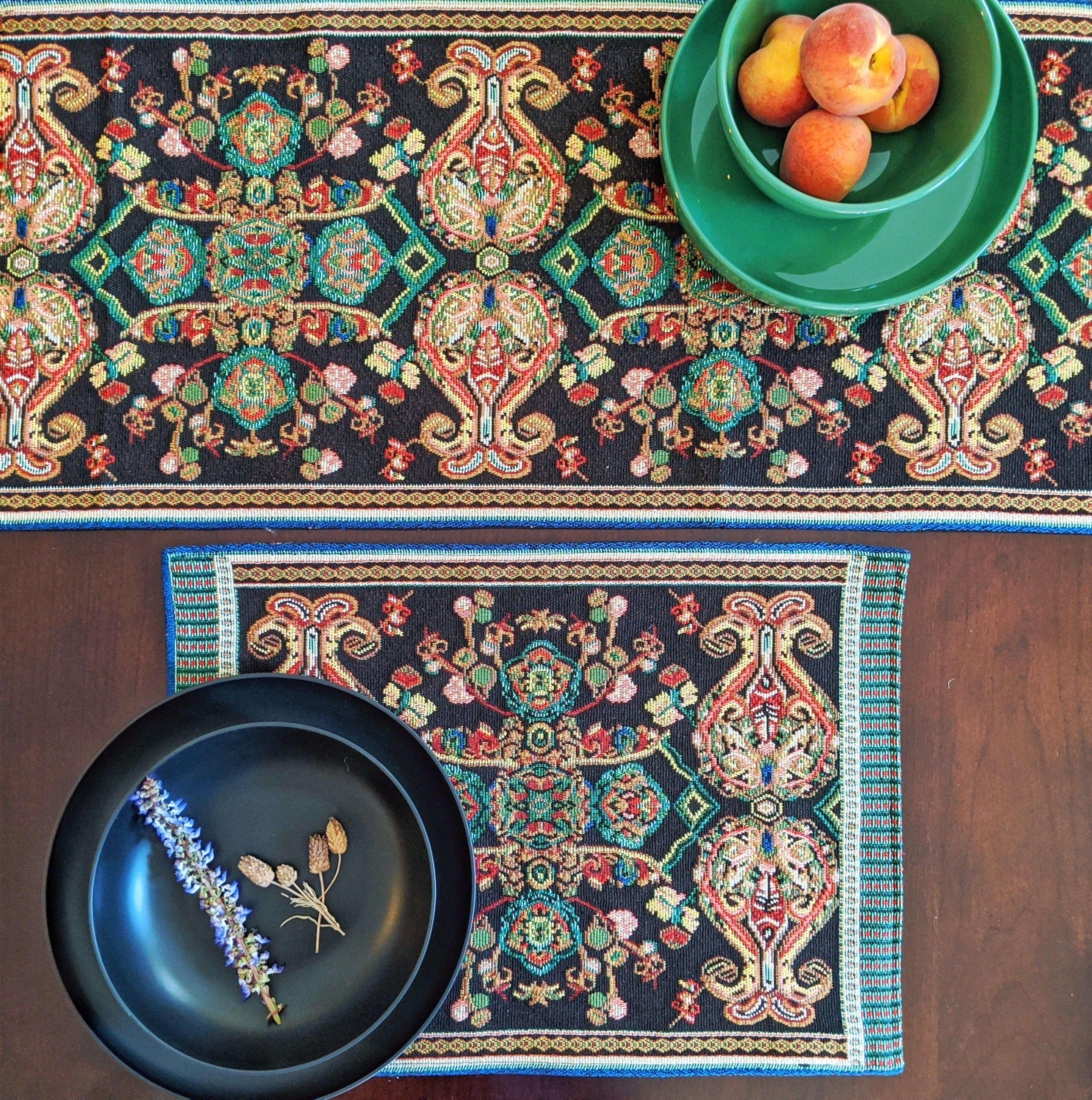 Tache Elegant Black Ornate Paisley Woven Tapestry Table Runner (18192) - Tache Home Fashion