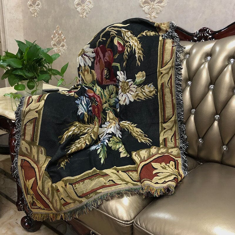 Tache Floral Wheat Bouquet Harvest Tapestry Throw with Fringe (1358) - Tache Home Fashion